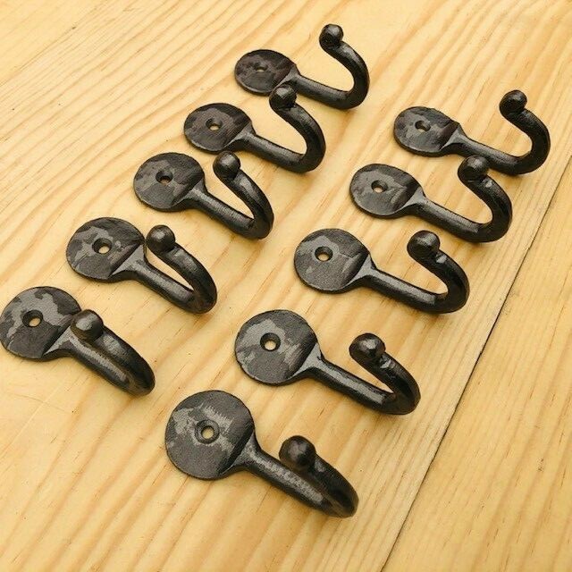 10 COAT HOOKS IRON VINTAGE ANTIQUE LOOK HAT HOOK RESTORATION SMALL FORGED CUP