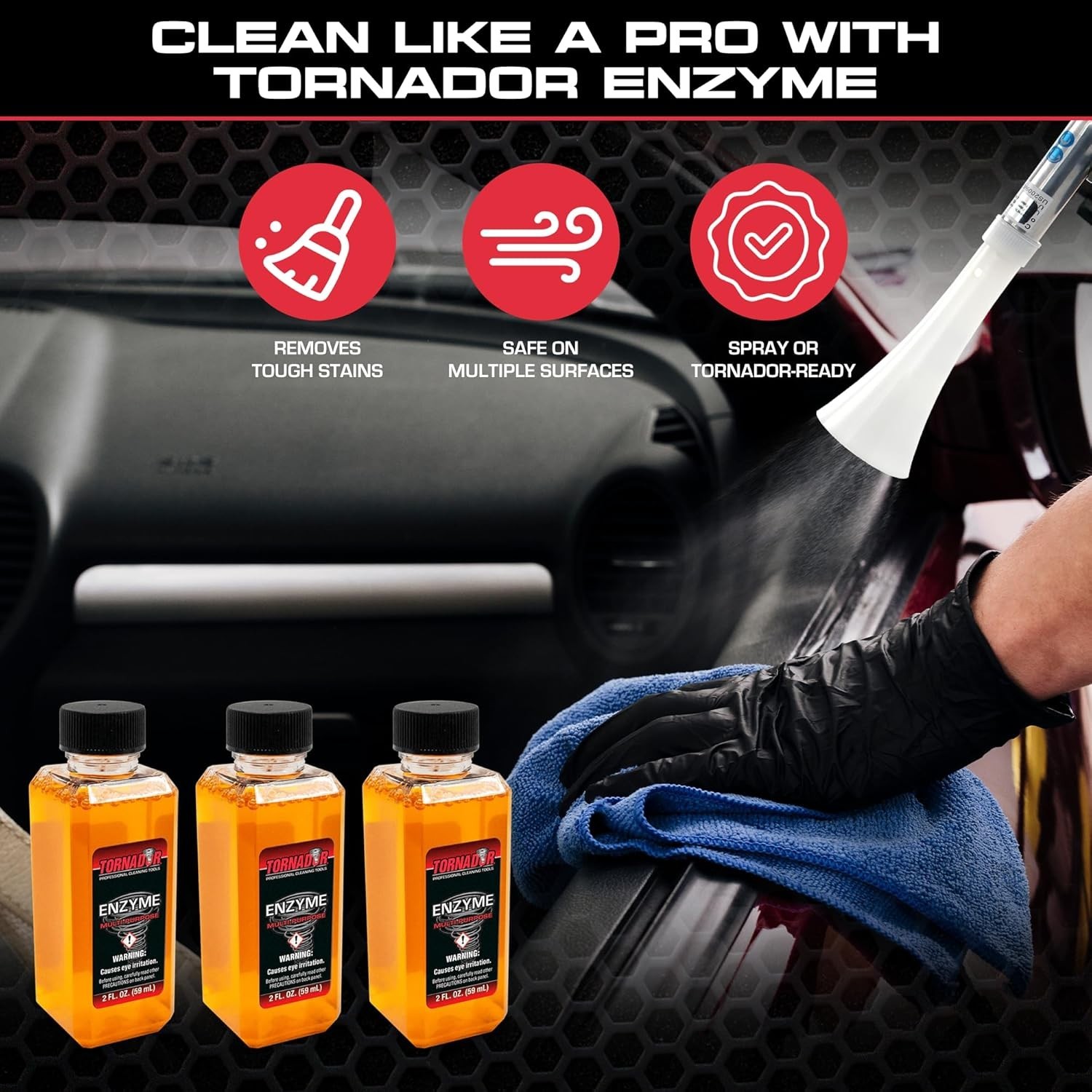 Tornador TC Enzyme Multi Purpose Cleaner 2oz 3 Pack Heavy Duty Spot Stain