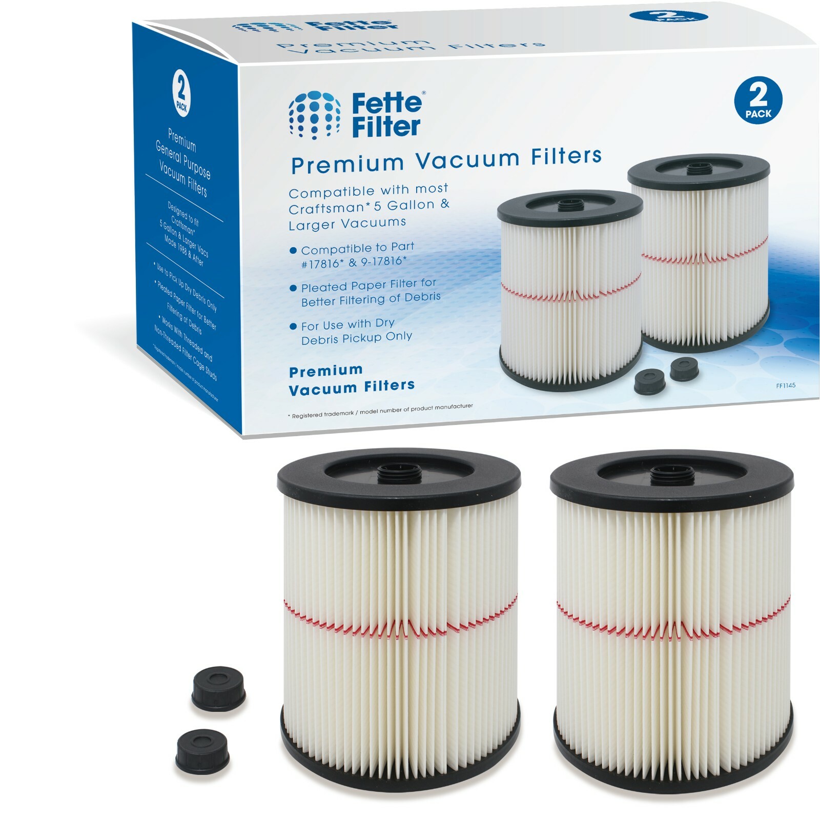 2 General Purpose Cartridge Filters Compatible with Craftsman Red Stripe Vacuums