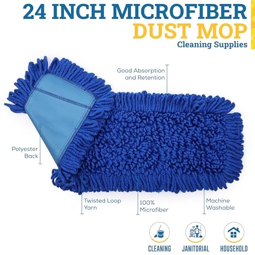 24 Inch Microfiber Dust Mop, Medium Washable Commercial, 1 Pack Blue – 24 Inch