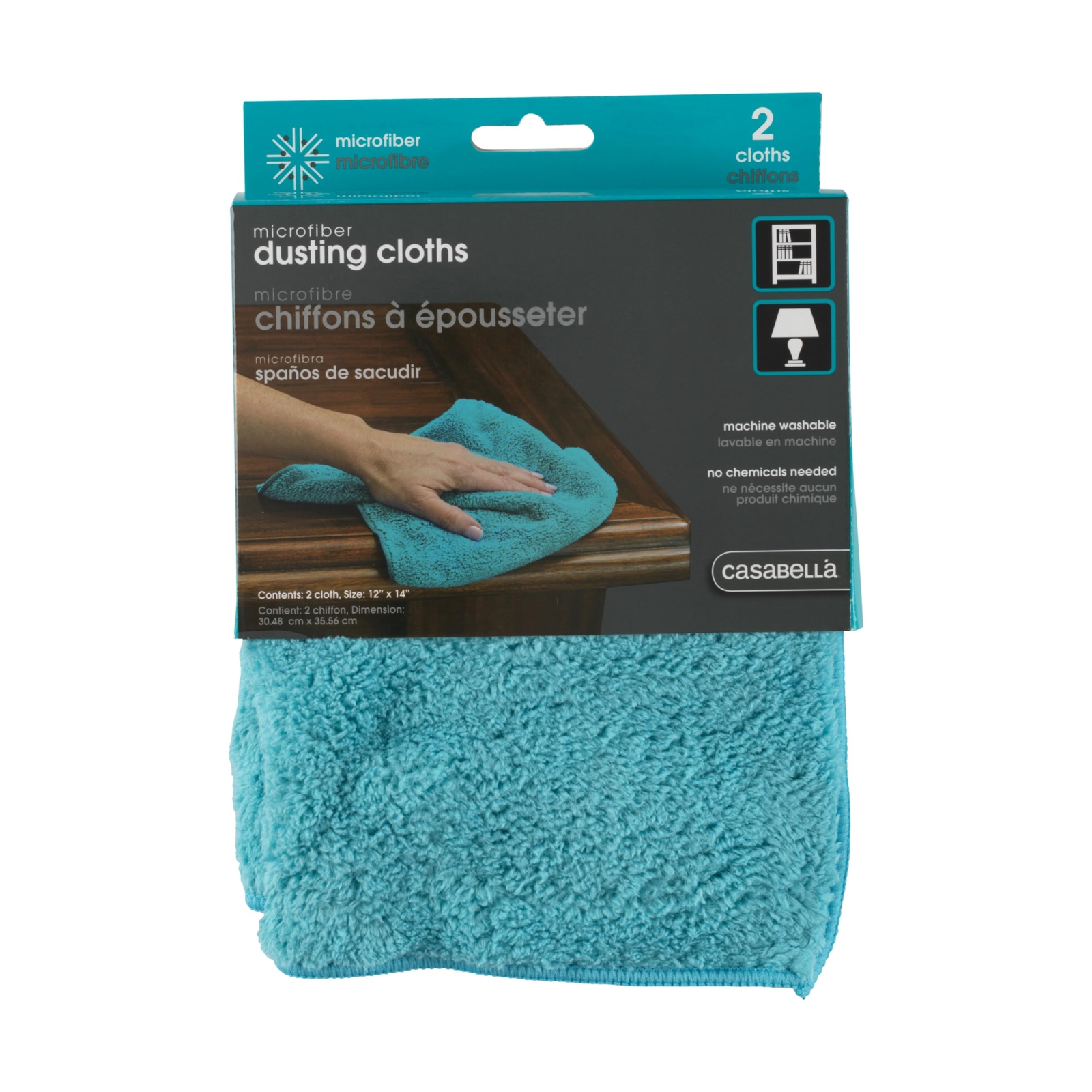 Casabella Microfiber 12″ x 14″ Cloth, Pack of 2, Blue Dusting, 2 Count