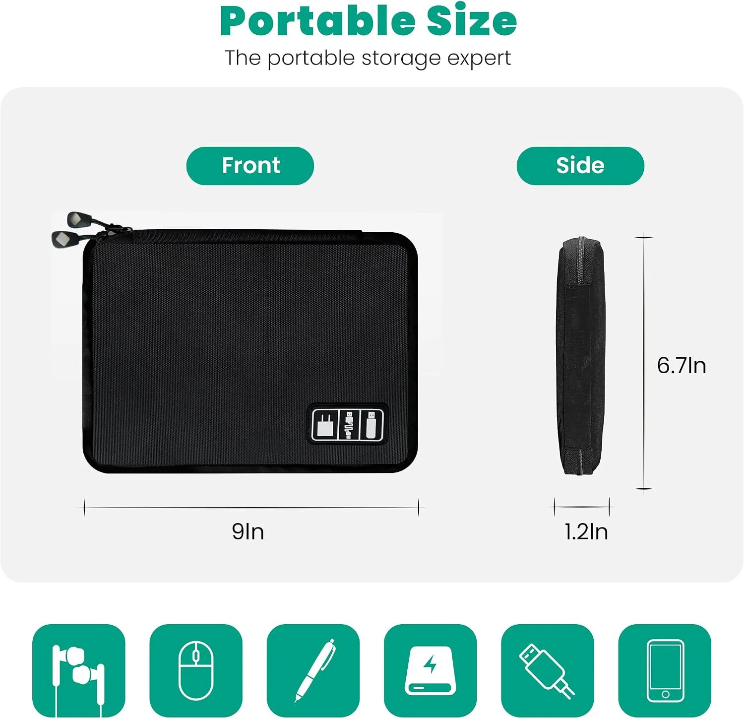 Electronics Travel Organizer Tech Pouch Cable Cord Charger Power Bank SD Card