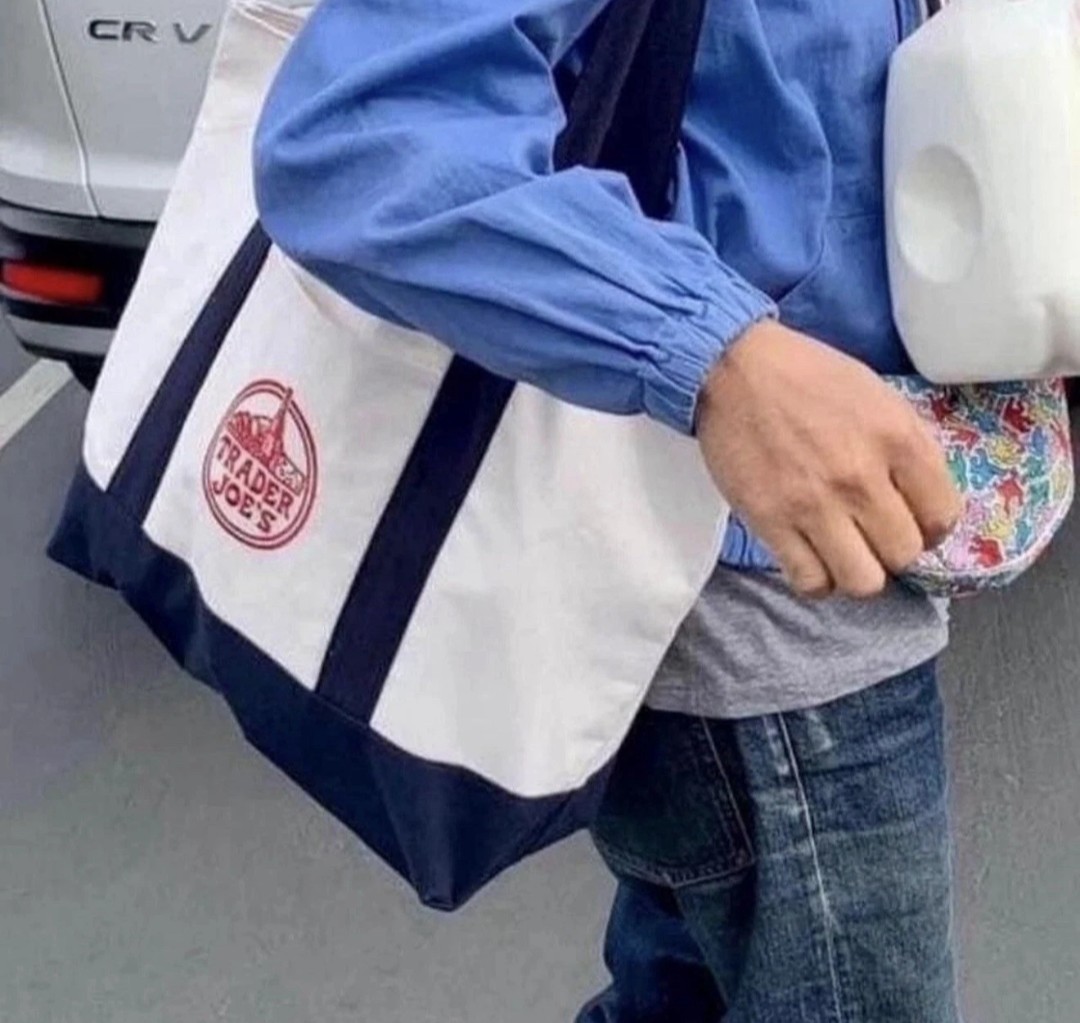 Trader Joe’s Large Canvas Tote Bag – Navy Blue, Heavy Duty Bag – Exterior pocket