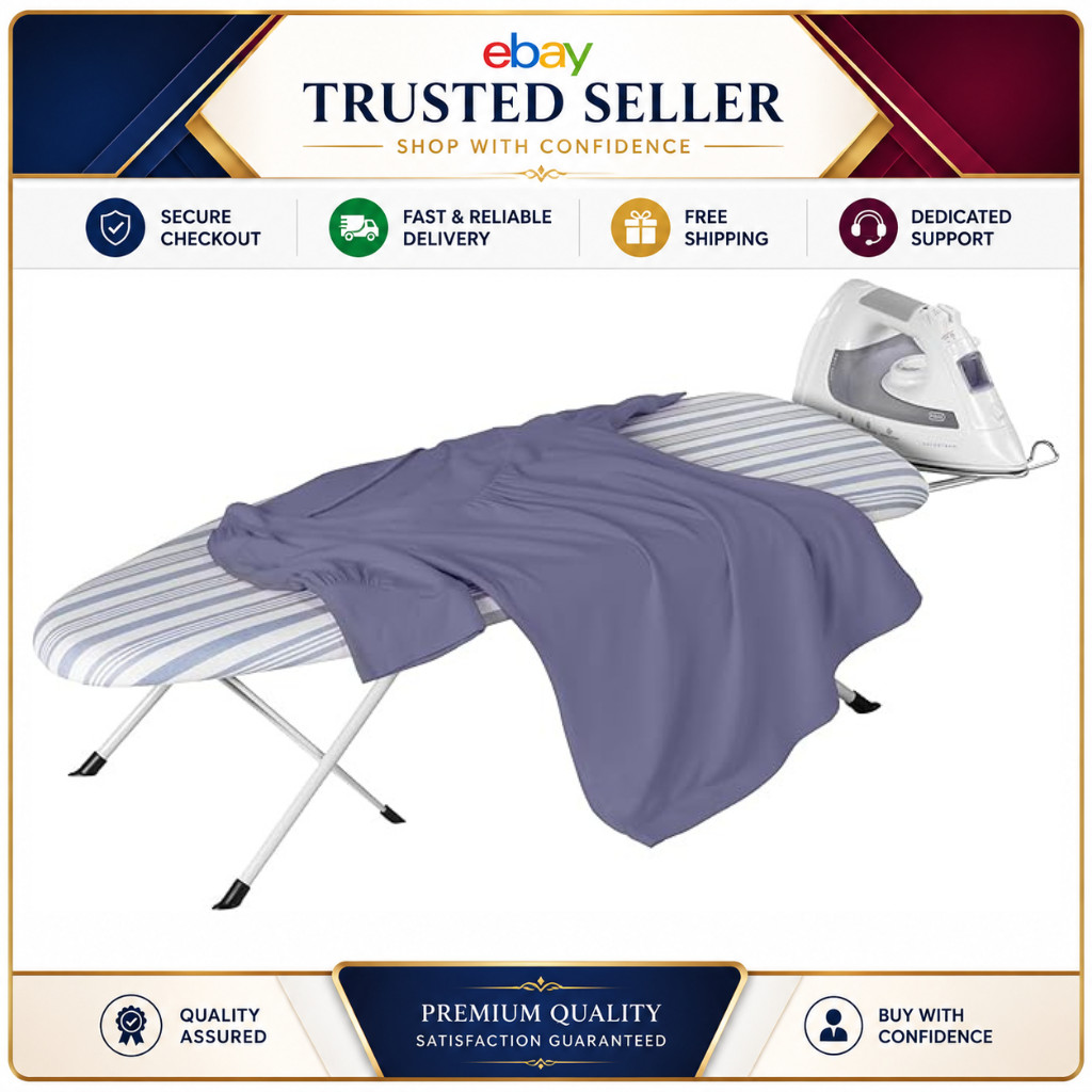 Folding Tabletop Ironing Board with Iron Rest, Blue, 32” L X 12” W, Steel Frame
