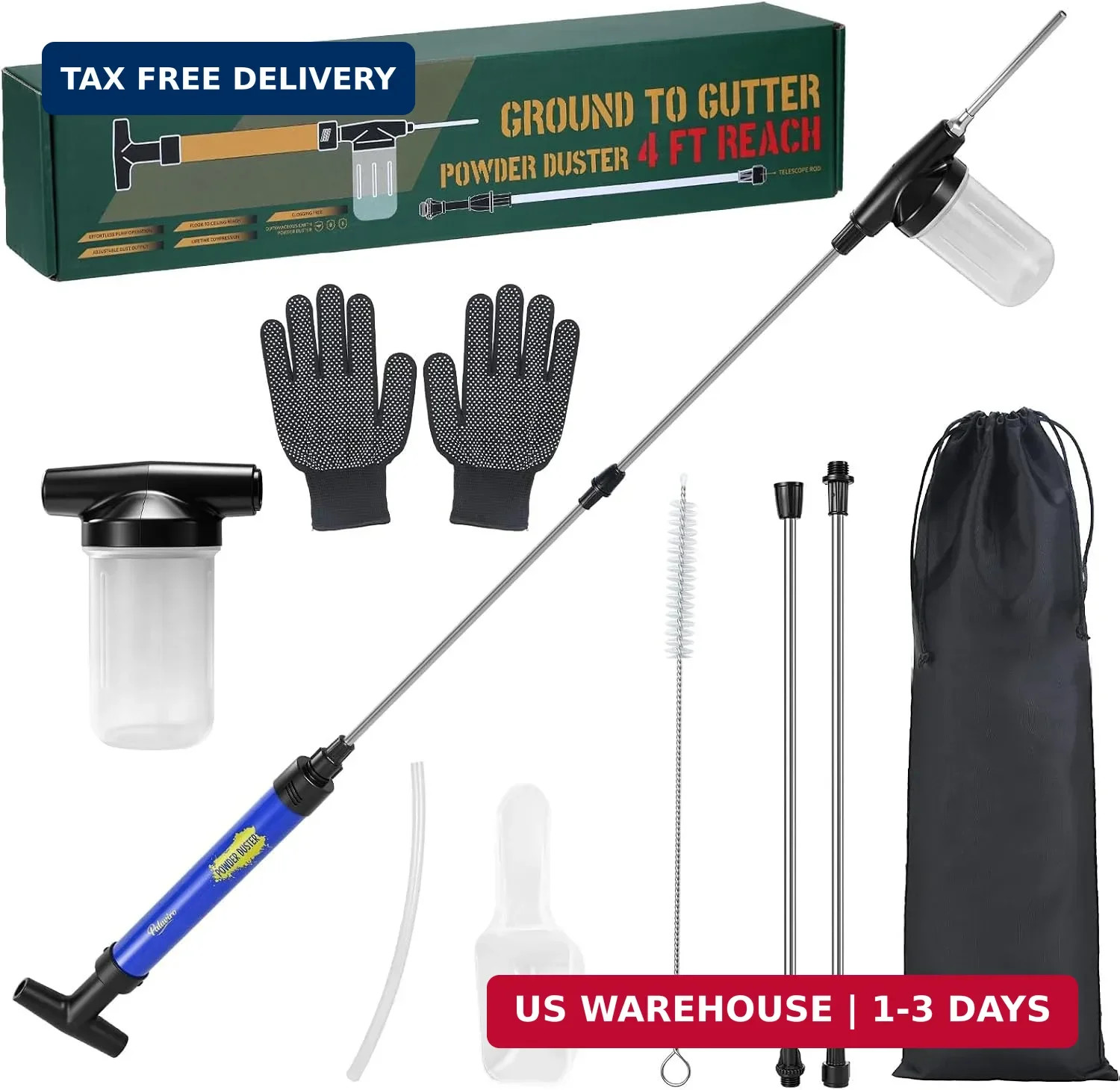 Diatomaceous Earth Powder Duster, Powder Sprayer with Adjustable up to 4.1 FT, P