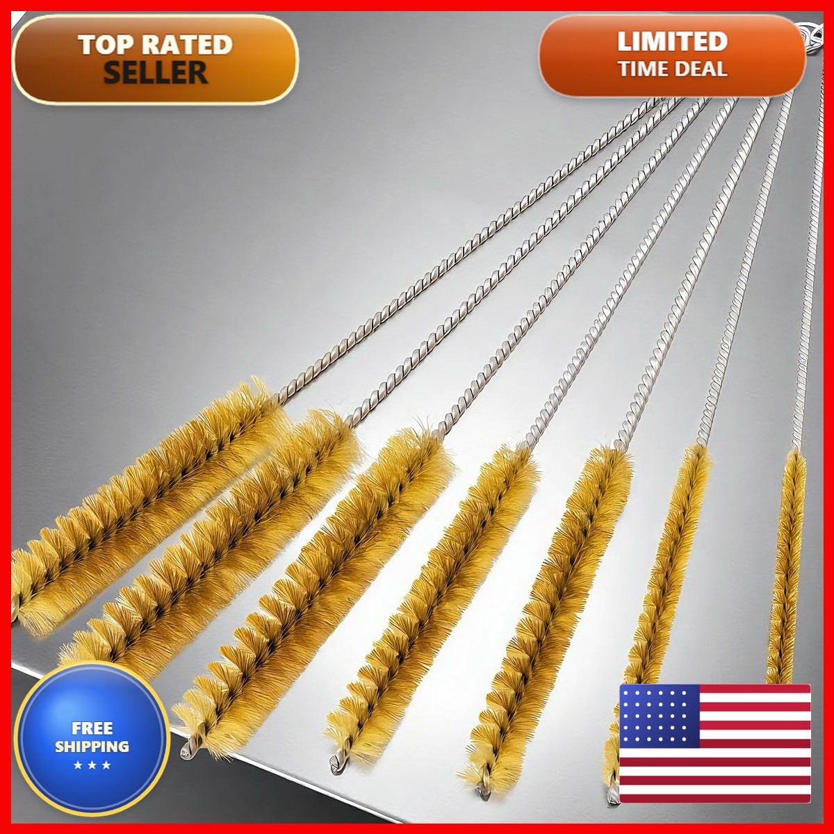 Notoke 7 PCS Brass Wire Tube Brush Kit Wire Bottle Brushes, 11” Long-Handle