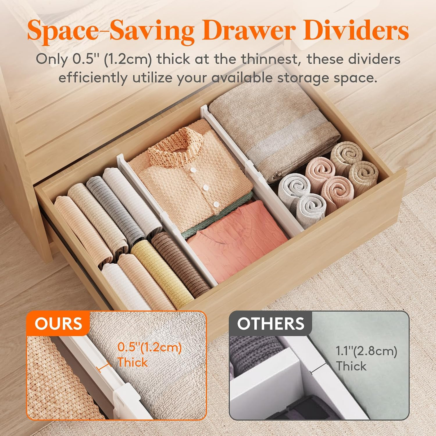 8″ Tall Drawer Dividers, Adjustable Deep Drawer Organizer Clothes | 4 Pack 13.8″