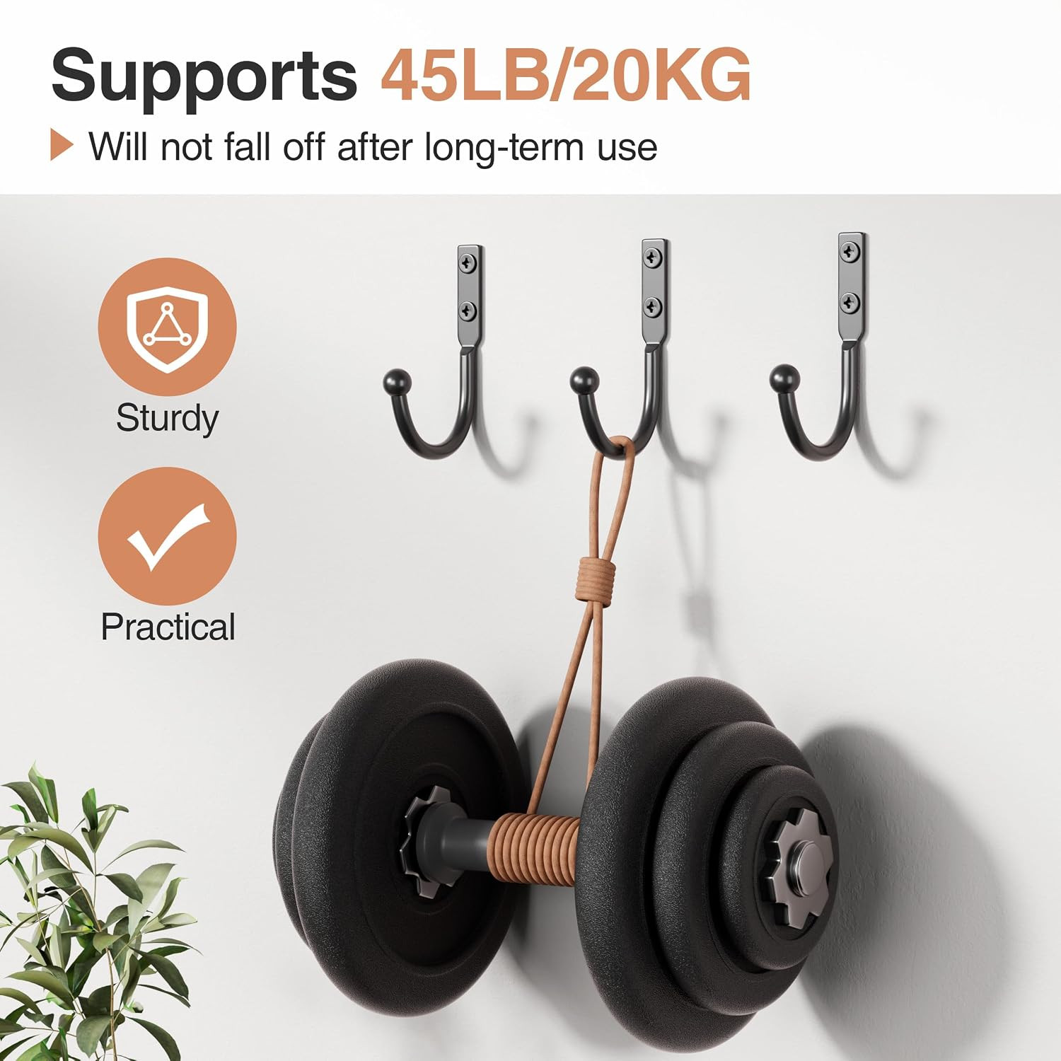 10 Pack Wall Hooks, Metal Hooks Wall Mount, Hold up to 45 Lbs | for Hanging Towe