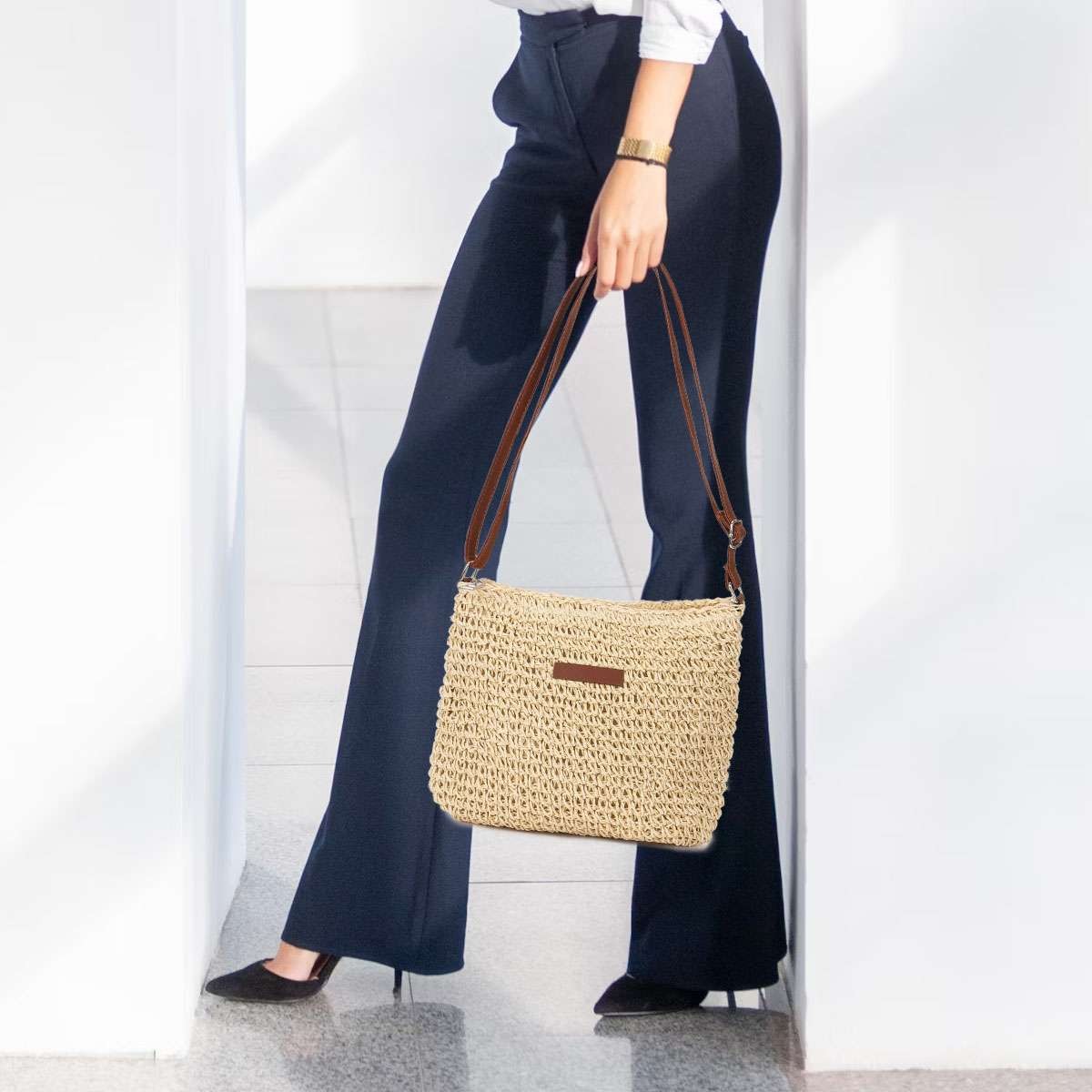 Summer Straw Crossbody Bag Women Beach Woven Shoulder Handbag Purse Boho Tote US