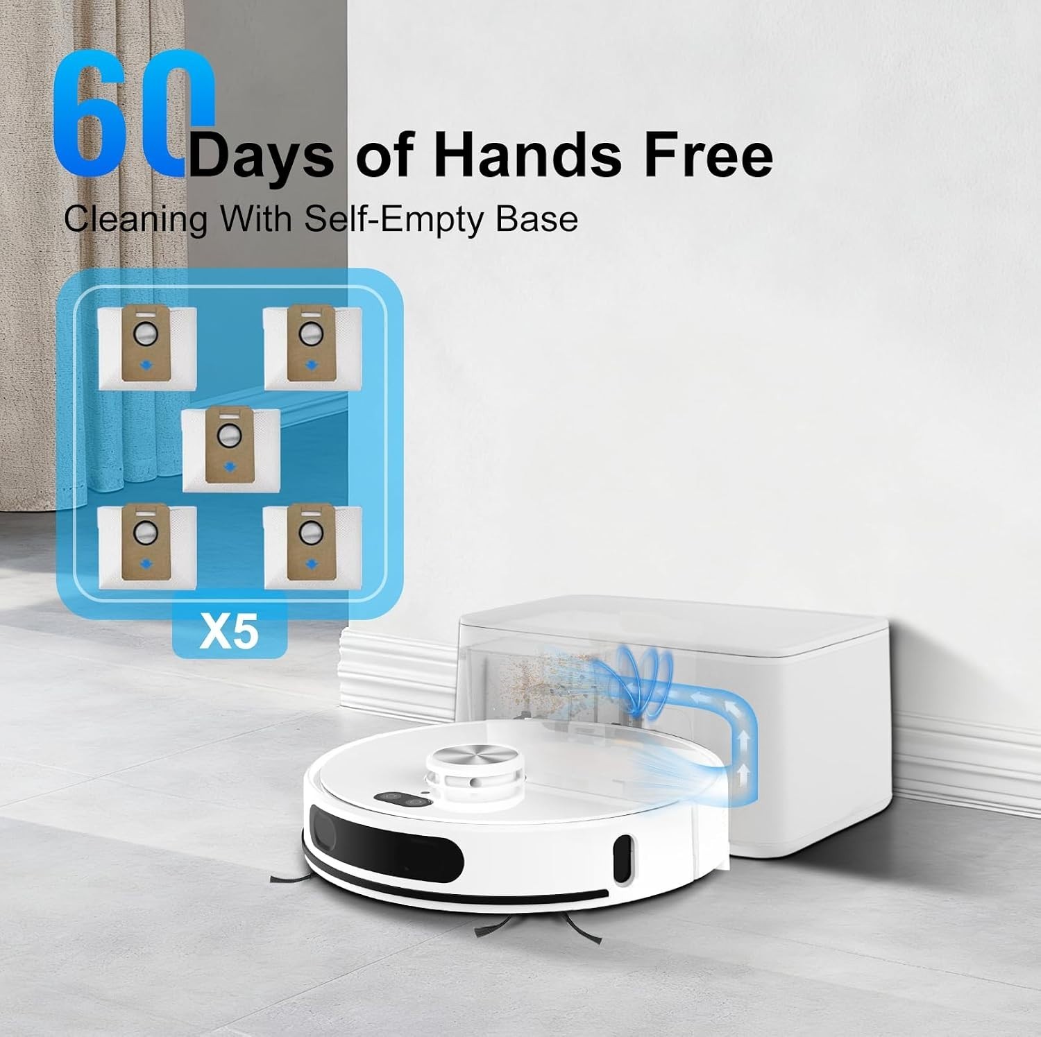 Robot Vacuum and Mop Self-Emptying Up to 8000Pa Robot Vacuum 60-Day Hands-Free