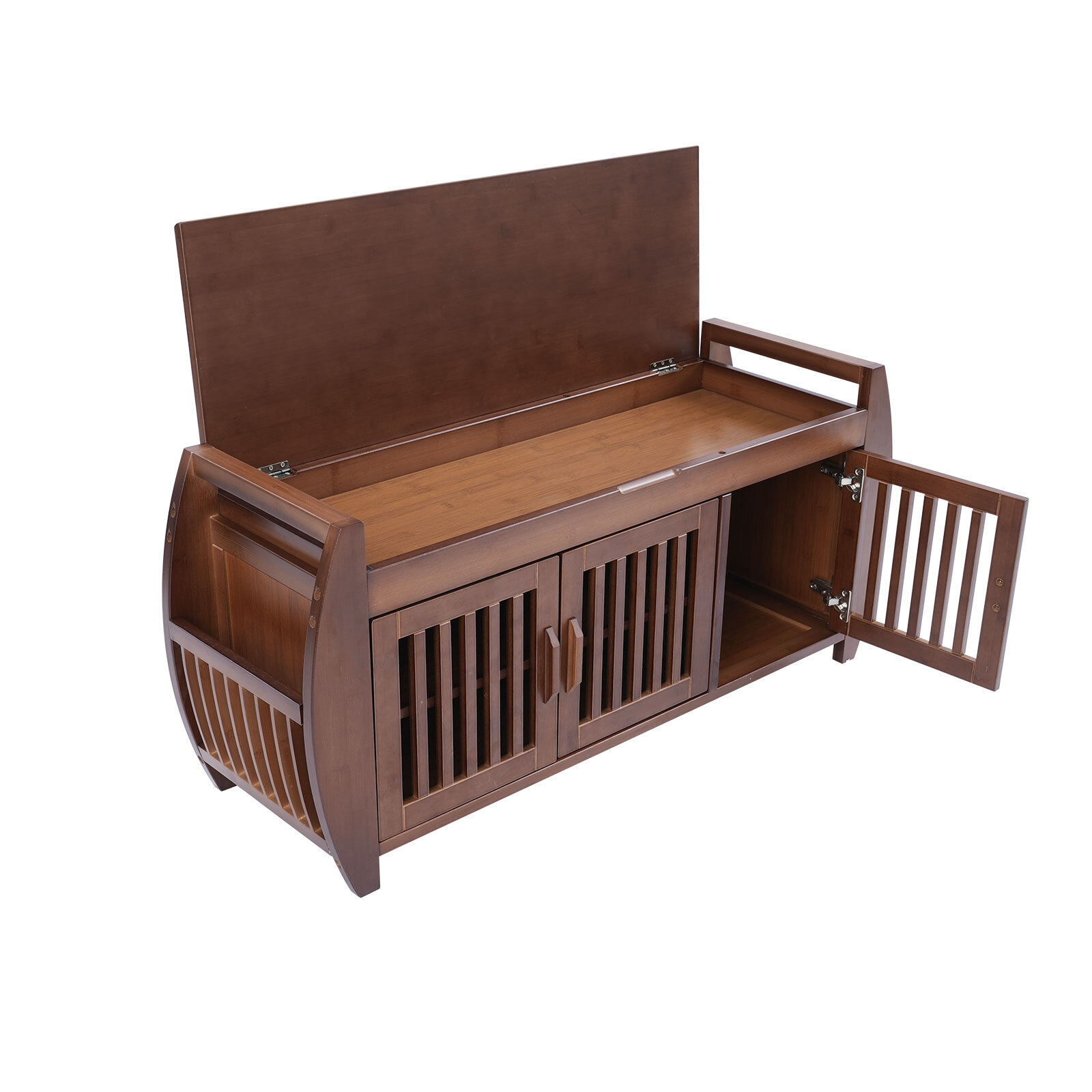 Bamboo Shoe Storage Bench With Cushion & Hidden Storage, 150kg Capacity