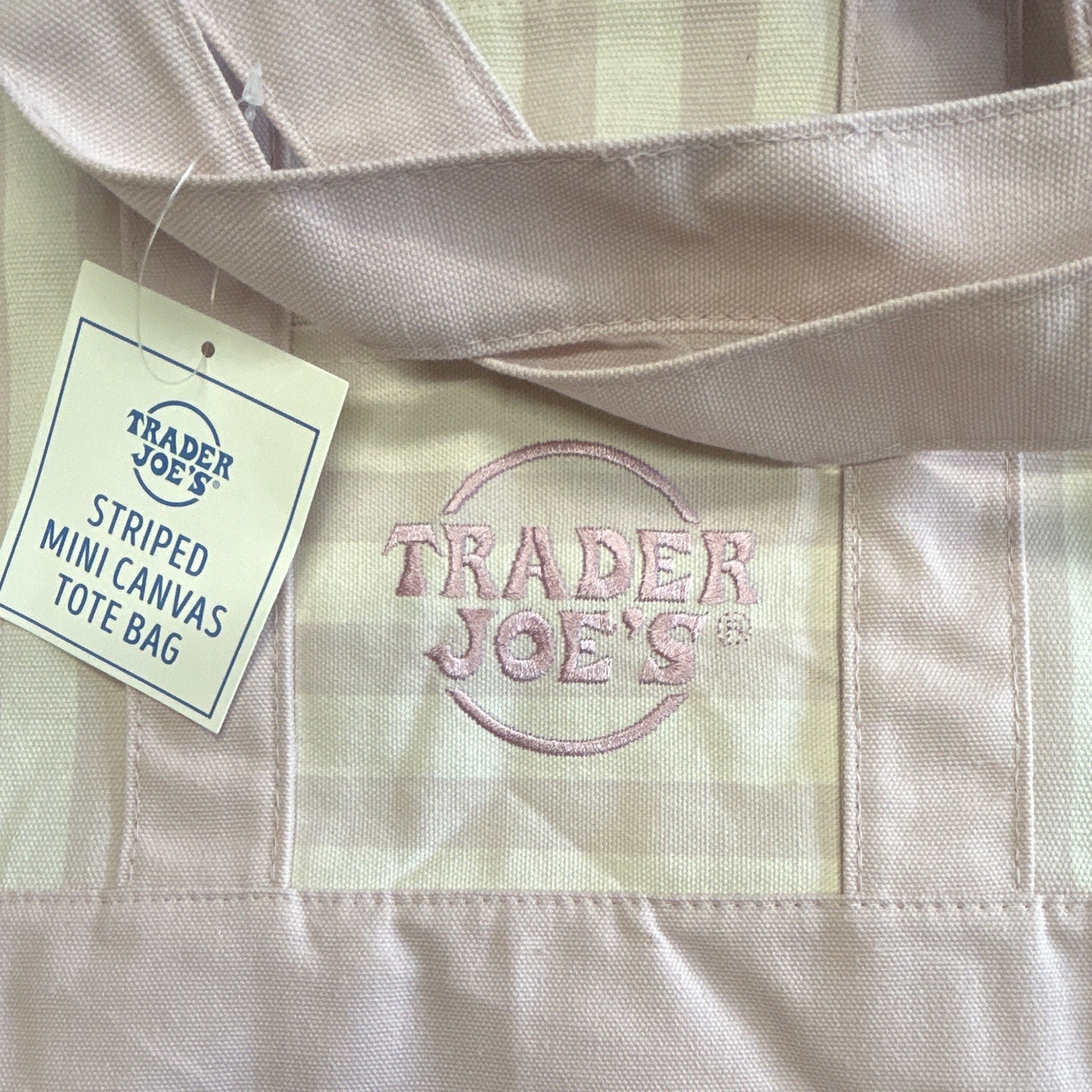 Trader Joe’s Striped Mini Canvas Tote Bags Cotton/Polyester 13x11x10. Set of 4.