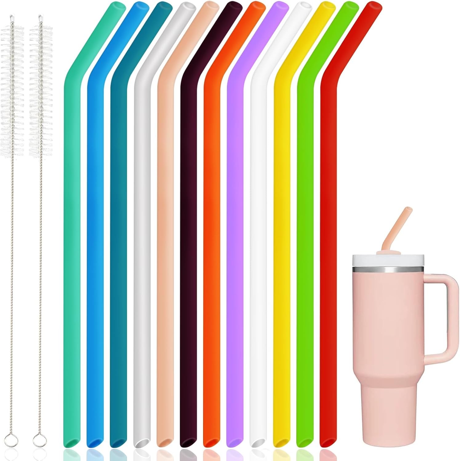 12 Pack Replacement Straws for Stanley Cup 40 Oz 30oz Tumbler, 12 Inch Long 0.4″