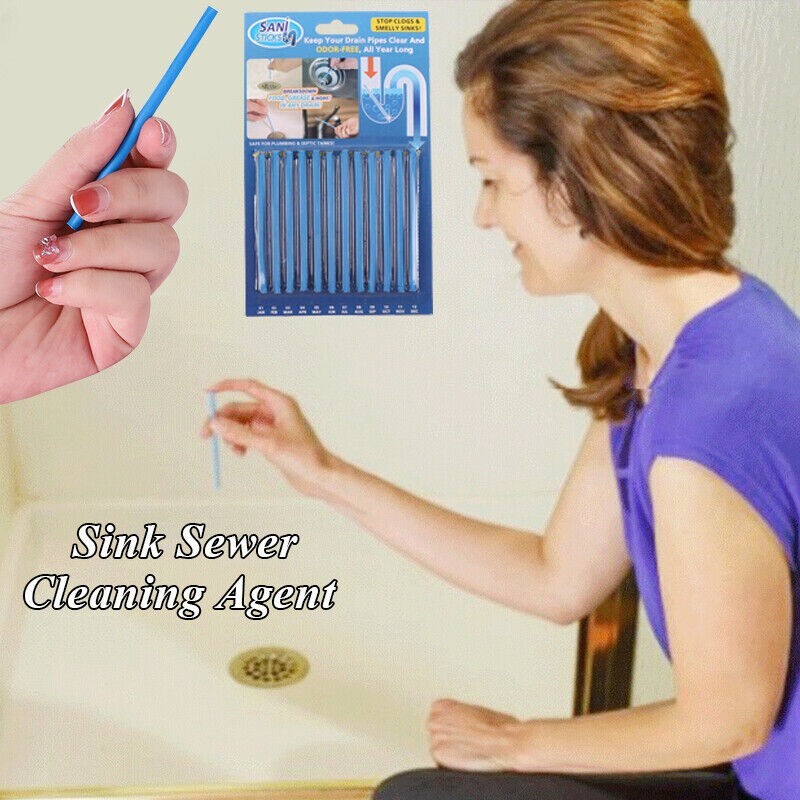 12 Pcs Sani Sticks Pack Odor Drains Drain Clear Cleaner Deodorizer Cleaning