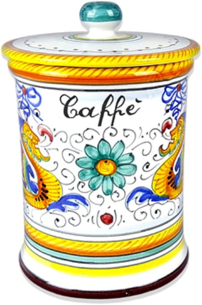 Deruta Italy Raffaellesco Coffee Jar | 1 Piece | 4 X 4 X 6 Inch Multicolor Hand