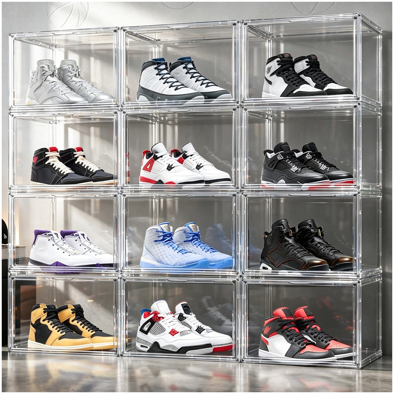 X-Large Acrylic Display Case Size 14 Sneaker Shoe Box with Magnetic Lid, Stac…