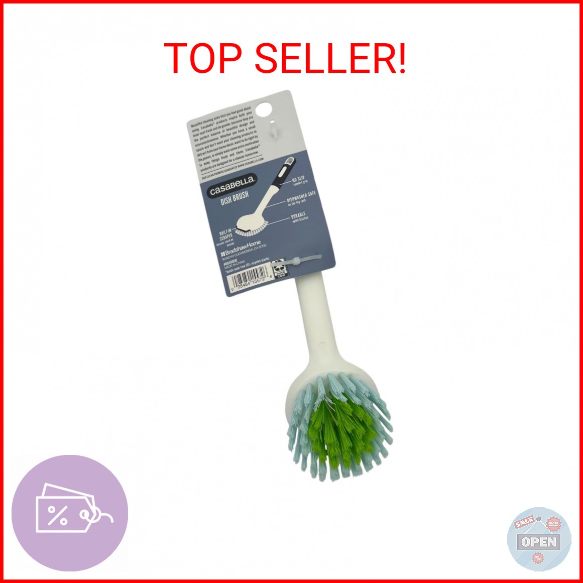 Casabella Round Brush Scrubber 1ea, Assorted Colors