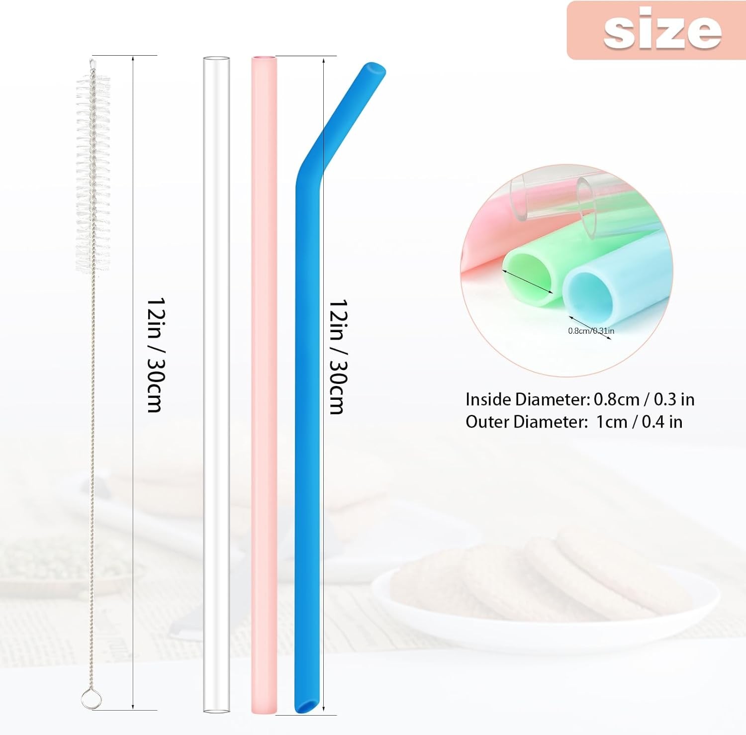 12 Pack Replacement Straws for Stanley Cup 40 Oz 30oz Tumbler, 12 Inch Long 0.4″