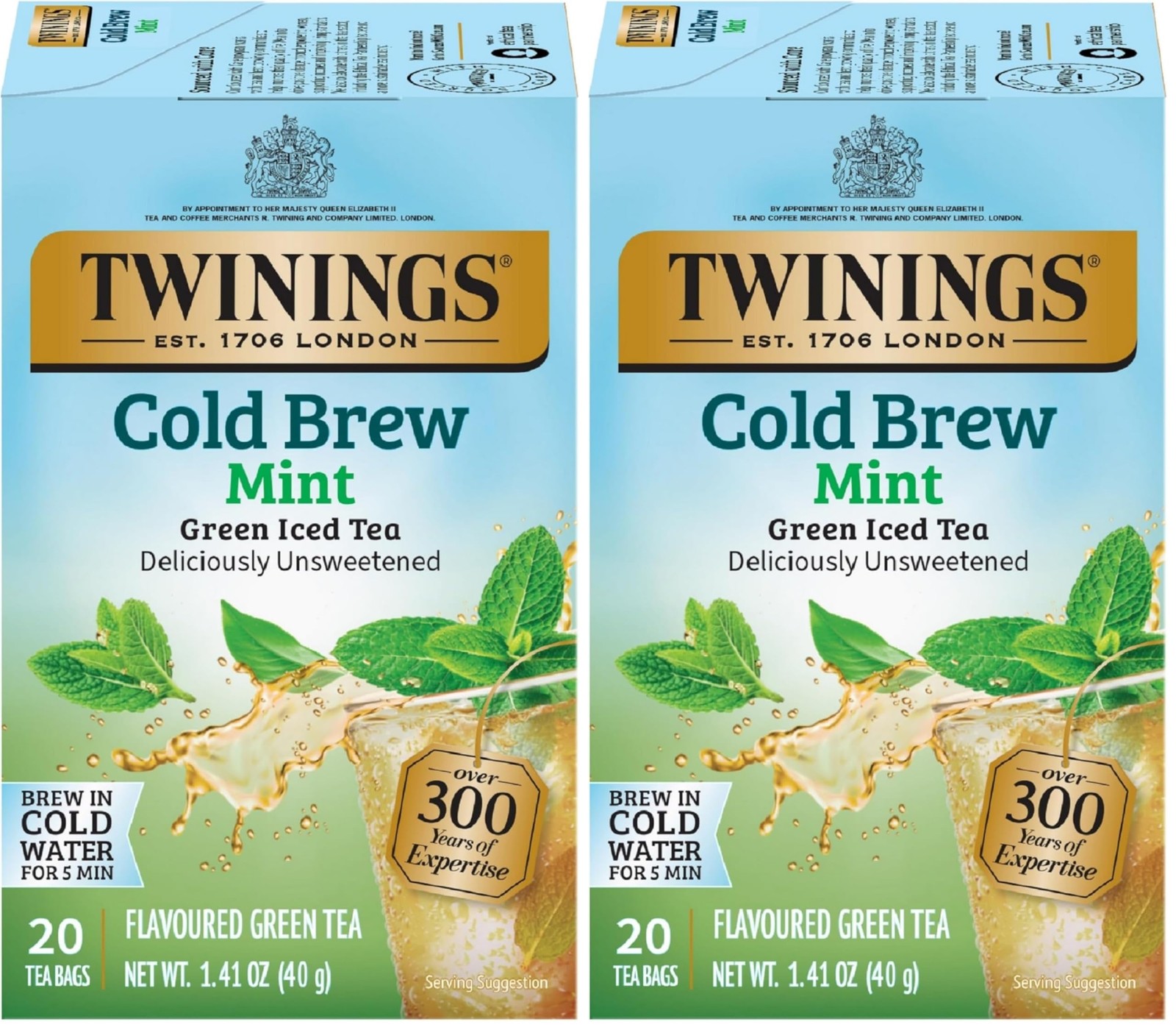 Twinings Refreshing Mint Green Tea, Sugar Free, All 20 Count (Pack of 2)