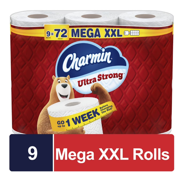 2 PACK Charmin Ultra Strong Toilet Paper 9 Mega XXL Rolls, 440 Sheets Per Roll
