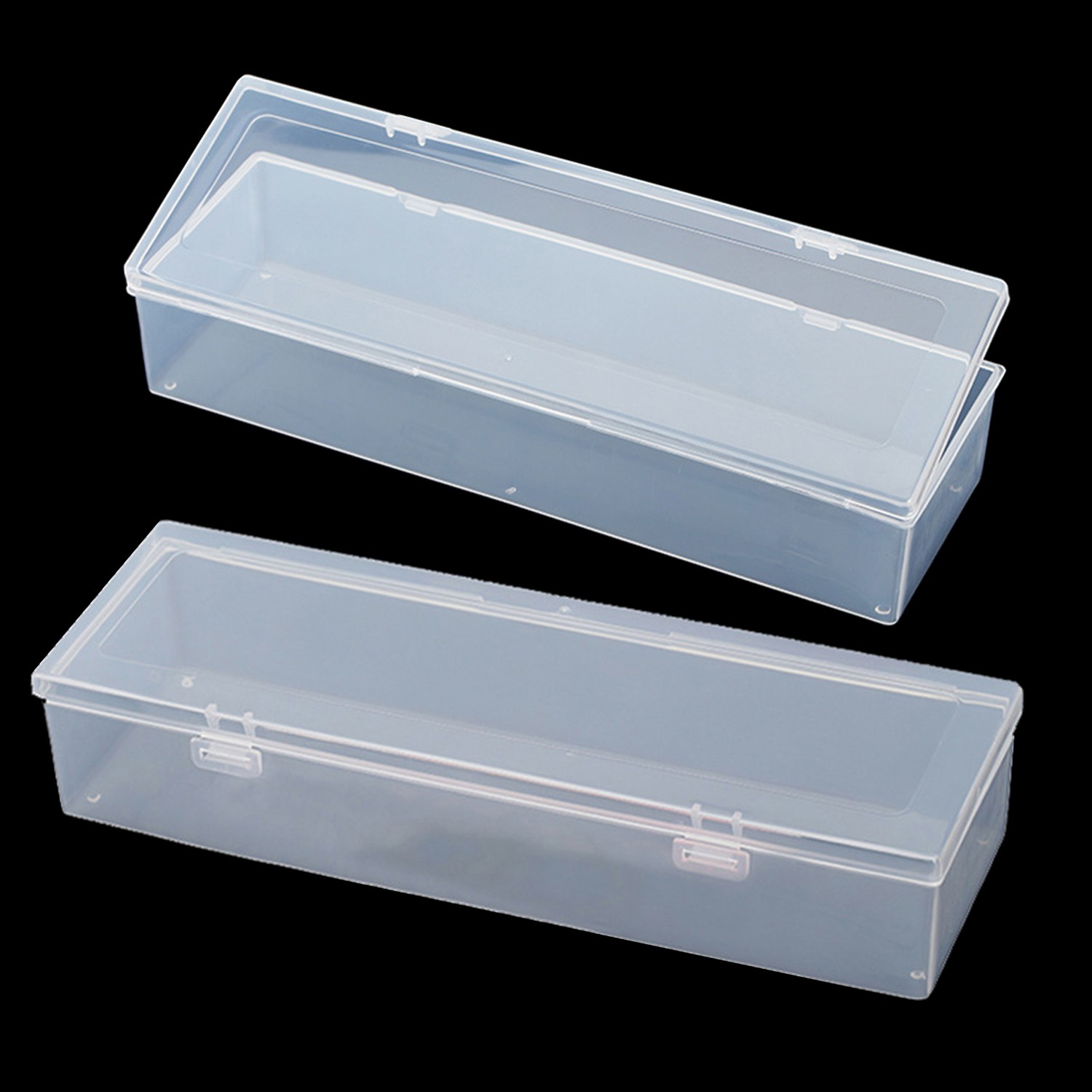 Lots Clear Plastic Storage Container Box Hinged Lid DIY Arts Crafts Markers Pens