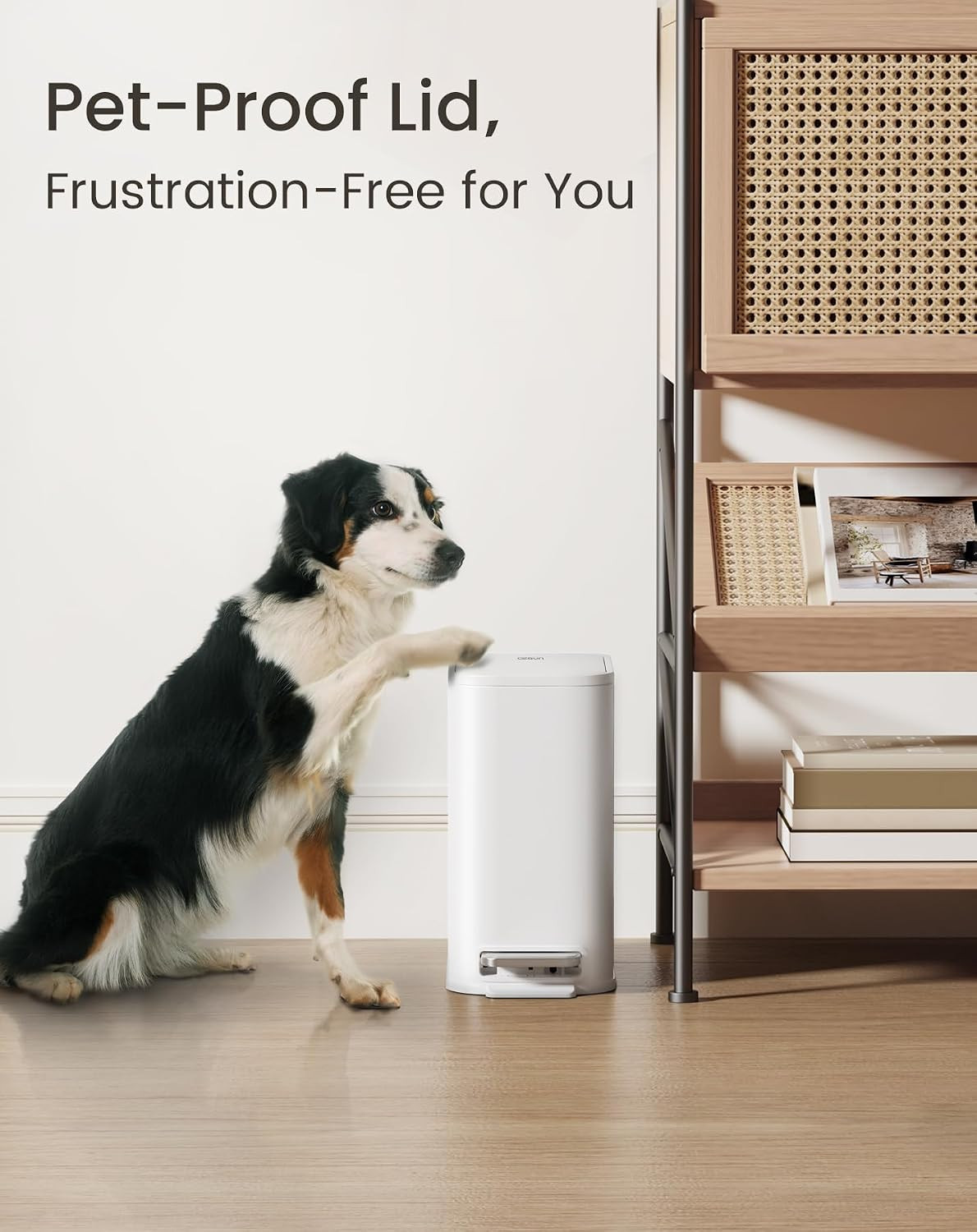 Small Bathroom Trash Can with Lid Soft Close & Pedal, 1.3 Gal, White | Removable
