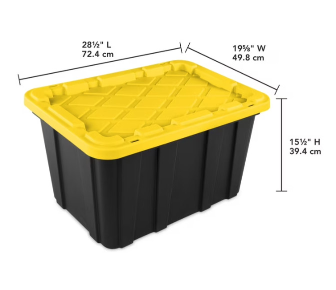 Sterilite 27 Gal Storage Tote Snap-On Lid Black/Yellow 6 Pack