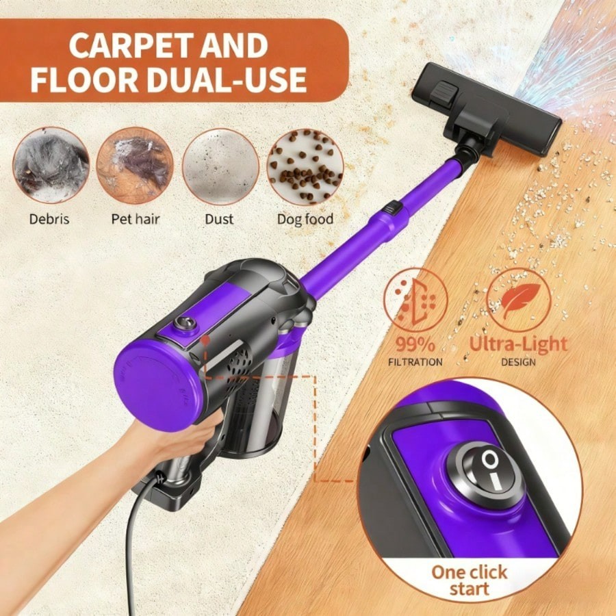 New 18KPA 600W Corded Vacuum Cleaner 5M Cable Handheld Upright Blower Free