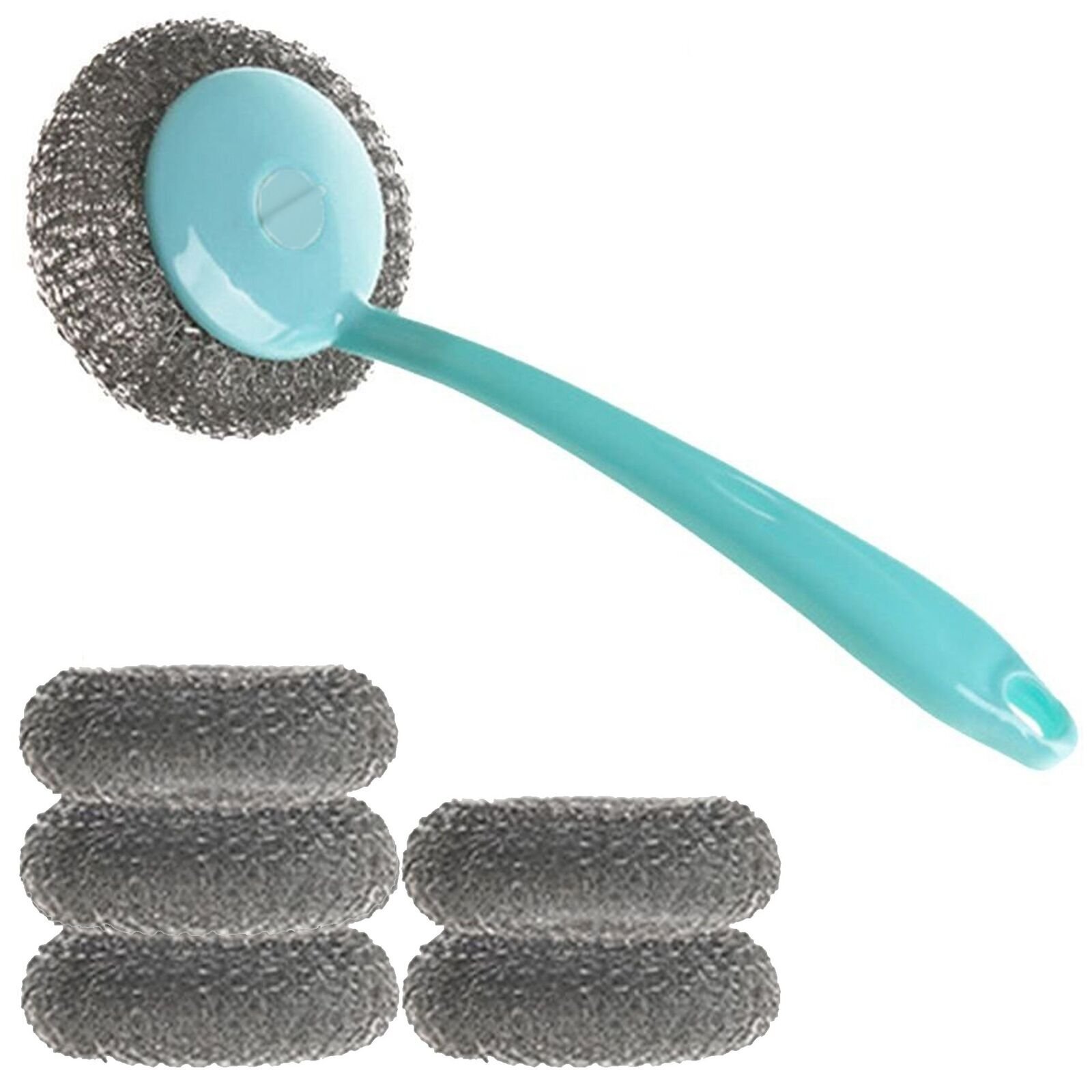 6 Pcs Kitchen Cleaning Stainless Steel Sponge Scrubbers with Handle Scouring Pad