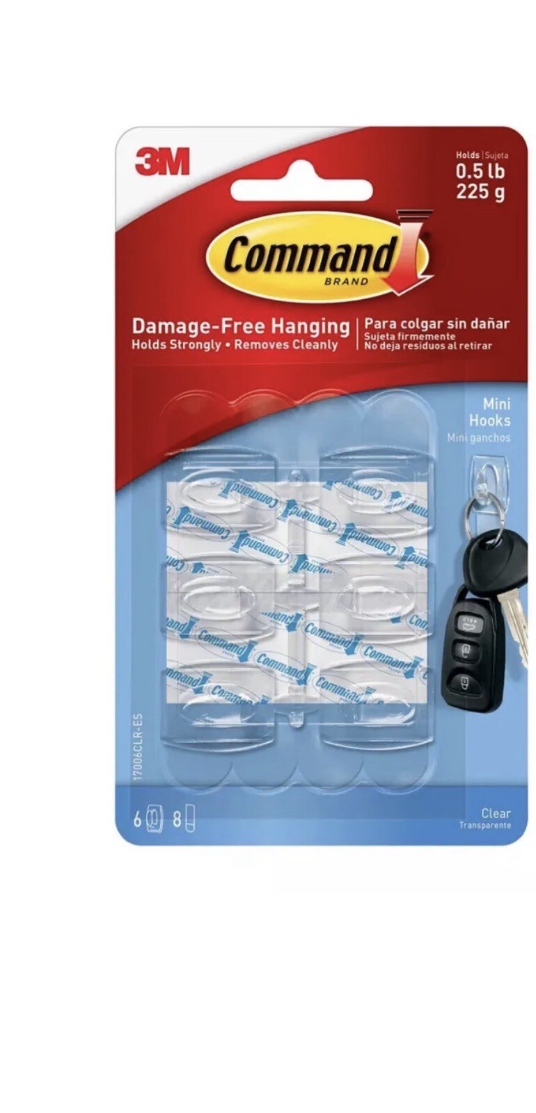 Package 3M Command Mini Hooks Damage Free Hooks Wall Door Clear D6