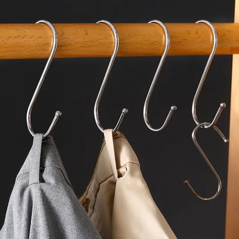 10-50pc Stainless Steel S Hooks Kitchen Meat Pan Utensil Clothes Hanger Hanging