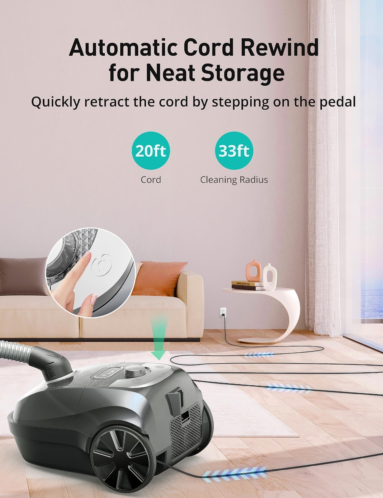 Aspiron Bagged Canister Vacuum Cleaner 1300W 25kPa HEPA Grey