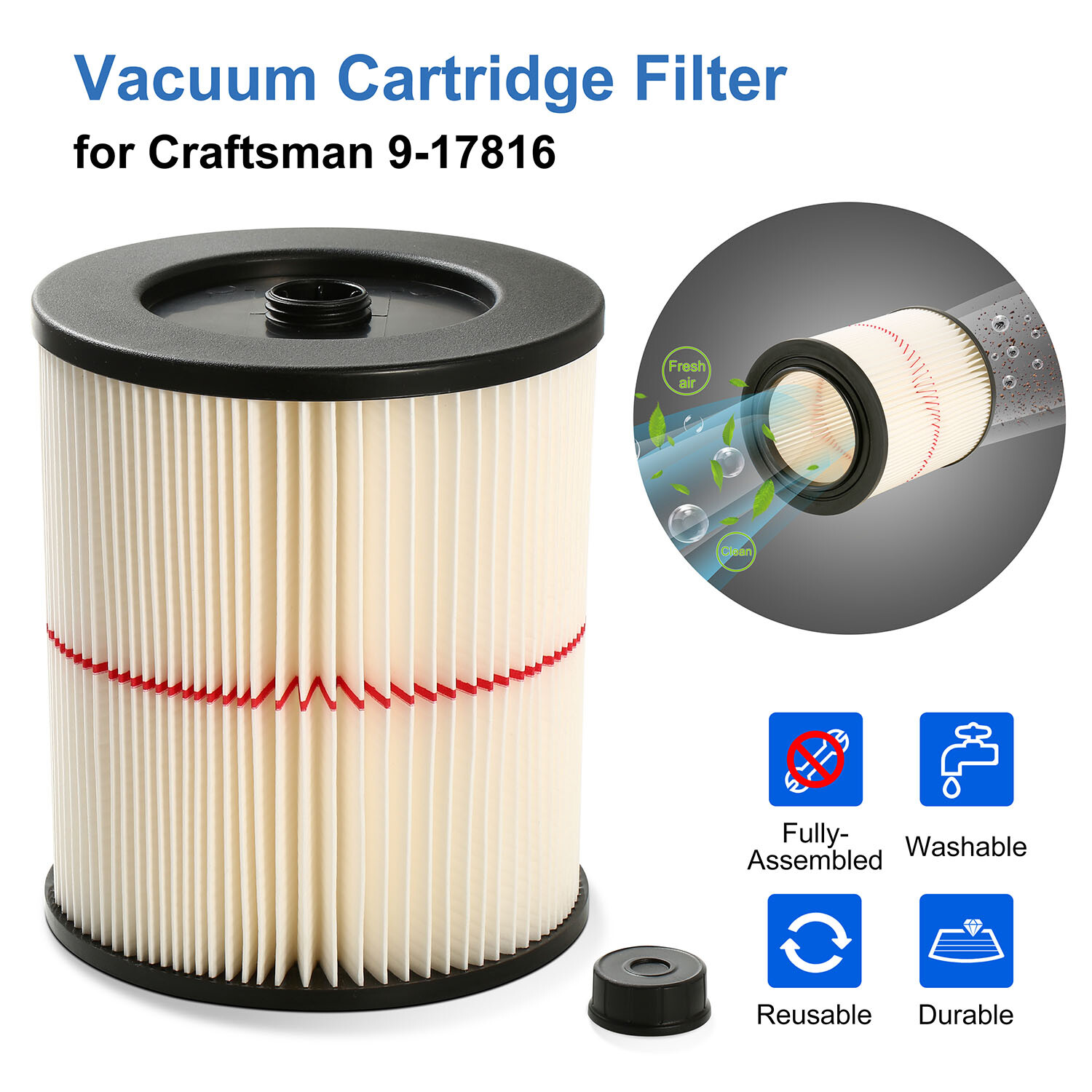 9-17816 Vacuum Cartridge Filter Wet Dry Cartridge Replacement New Portable Tool