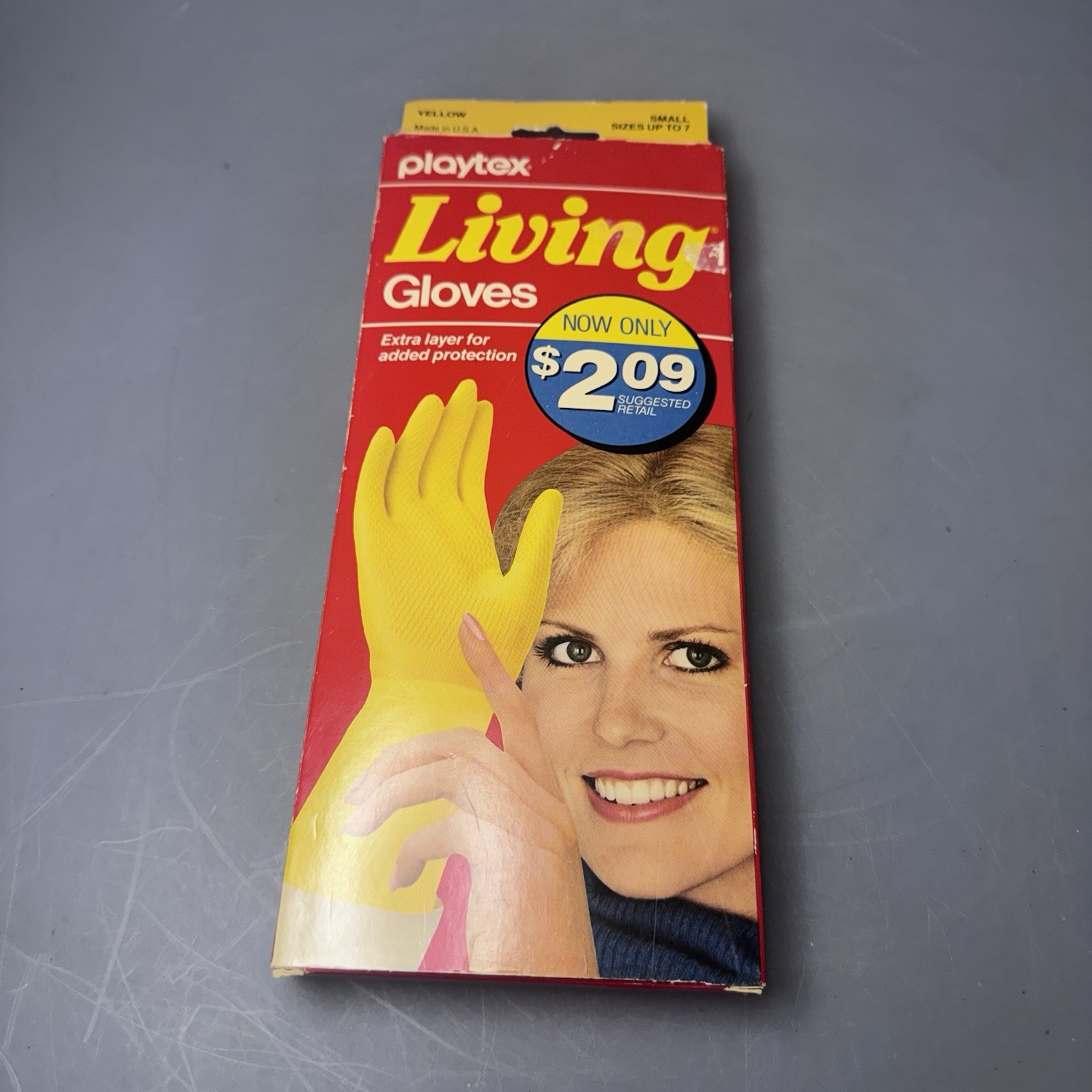Vtg Playtex Living Gloves Yellow Small 7 Made in USA New Old Stock NOS Sealed