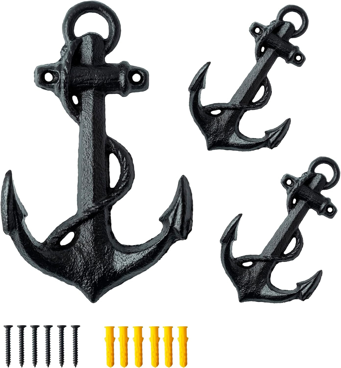 3 Pcs Cast Iron Anchor 6 1/3” Decorative Wall Hooks Vintage Coat Towel Antique