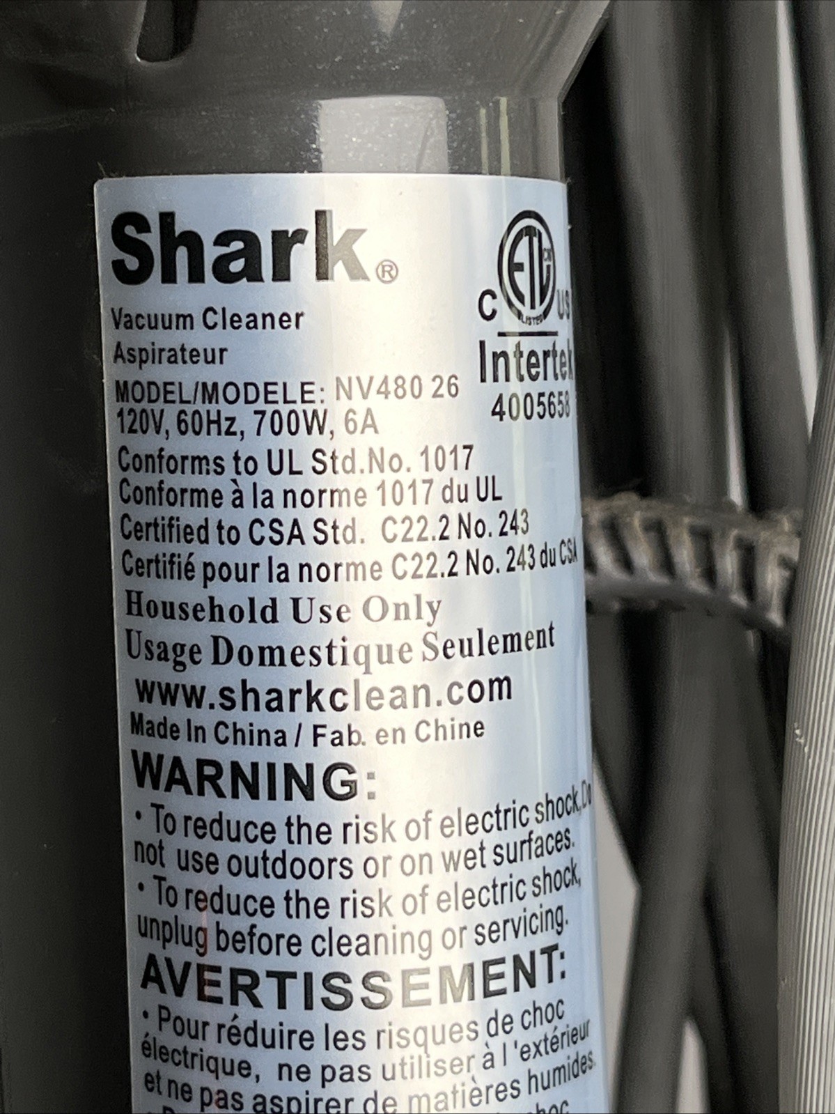 Shark BODY W/ MOTOR for NV480 NV481 NV482 NV484 Orange Genuine OEM Parts