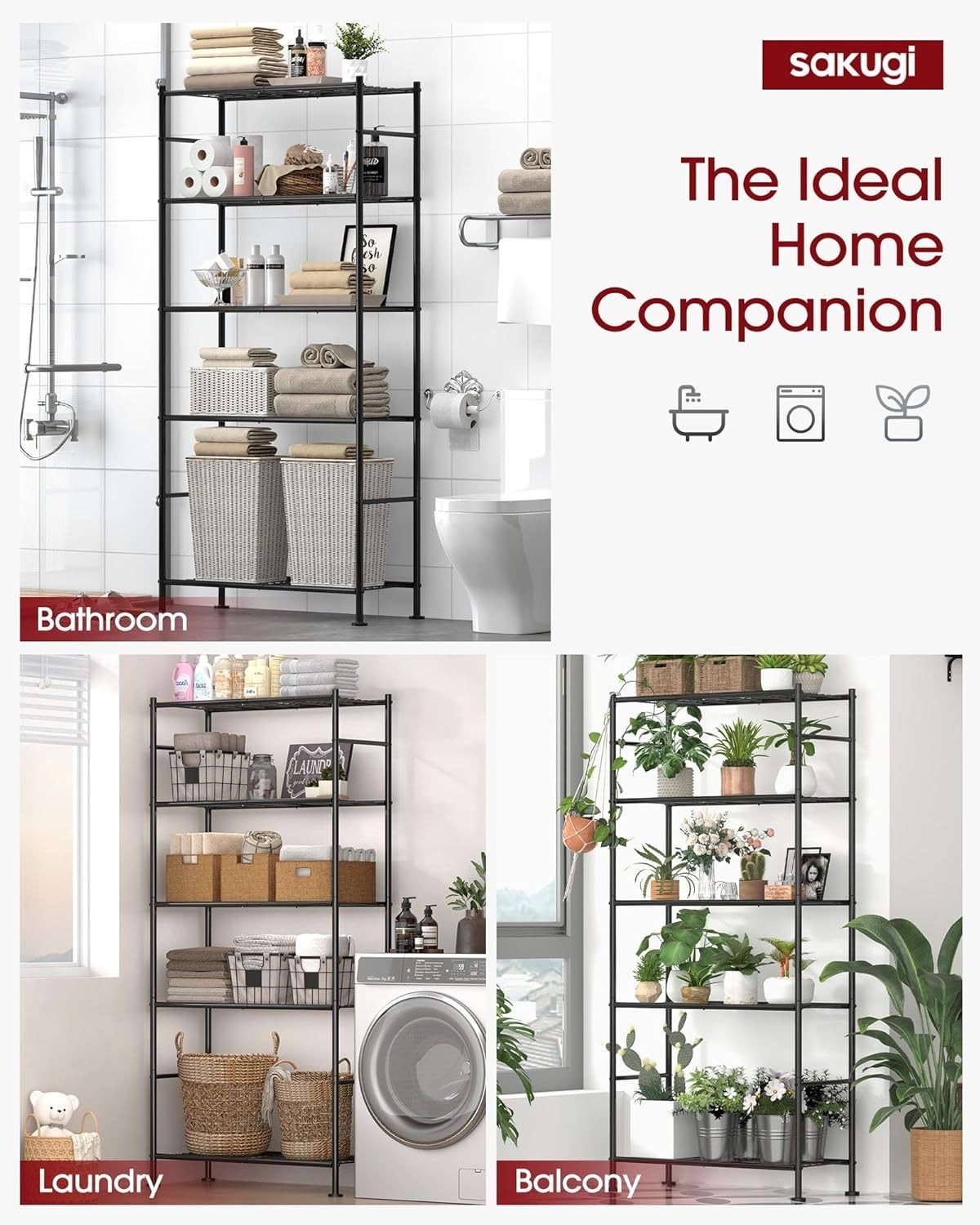Sakugi Storage Shelves – 5 Tier Shelf Organizer, Heavy Duty Garage Shelving U