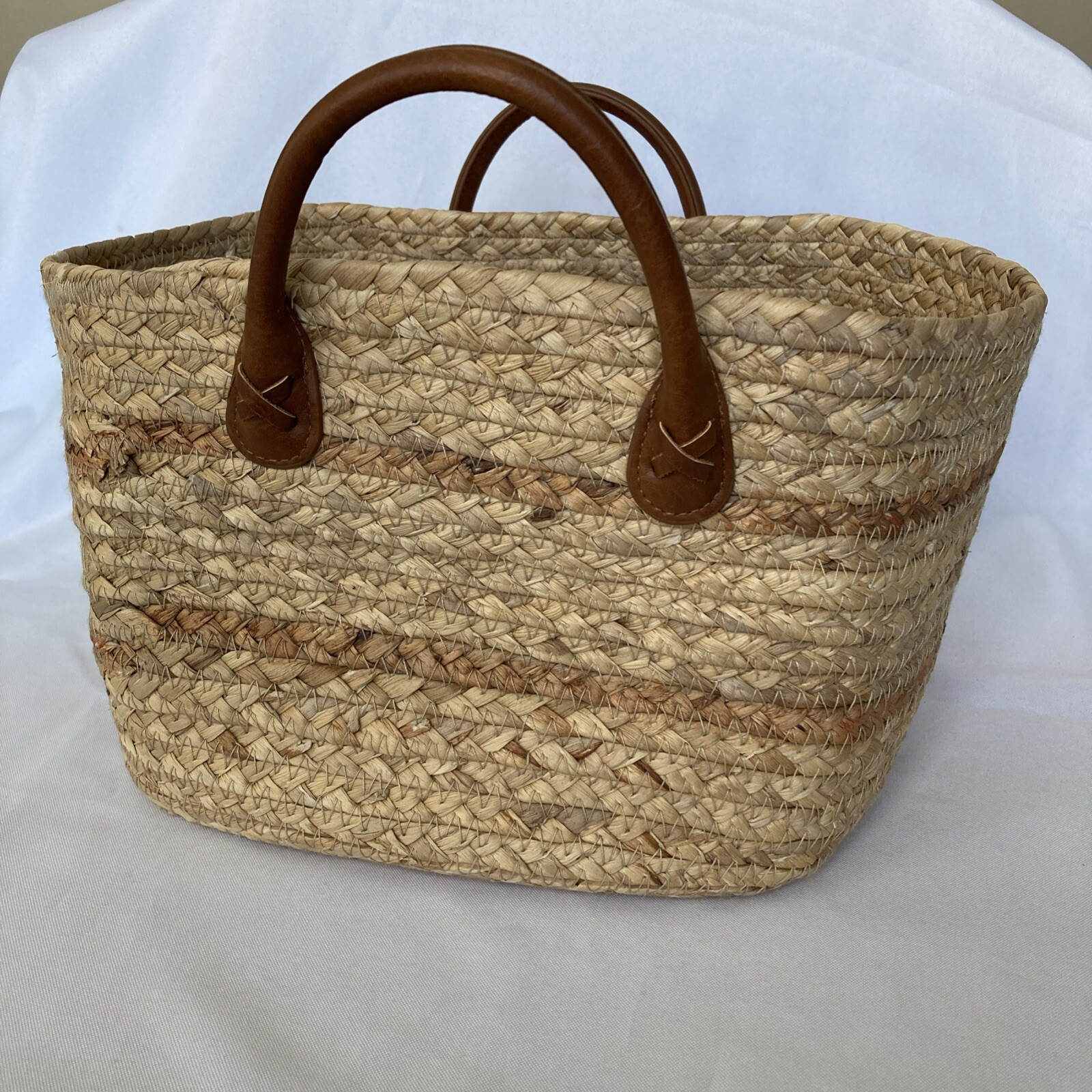 Double-Handled Basket Braided Water Hyacinth 12 x 10 x 7″ Storage Shopping Tote