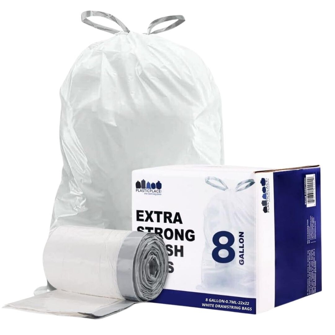 Plasticplace 8 Gallon White Trash Bags â 0.7 Mil â100 Case