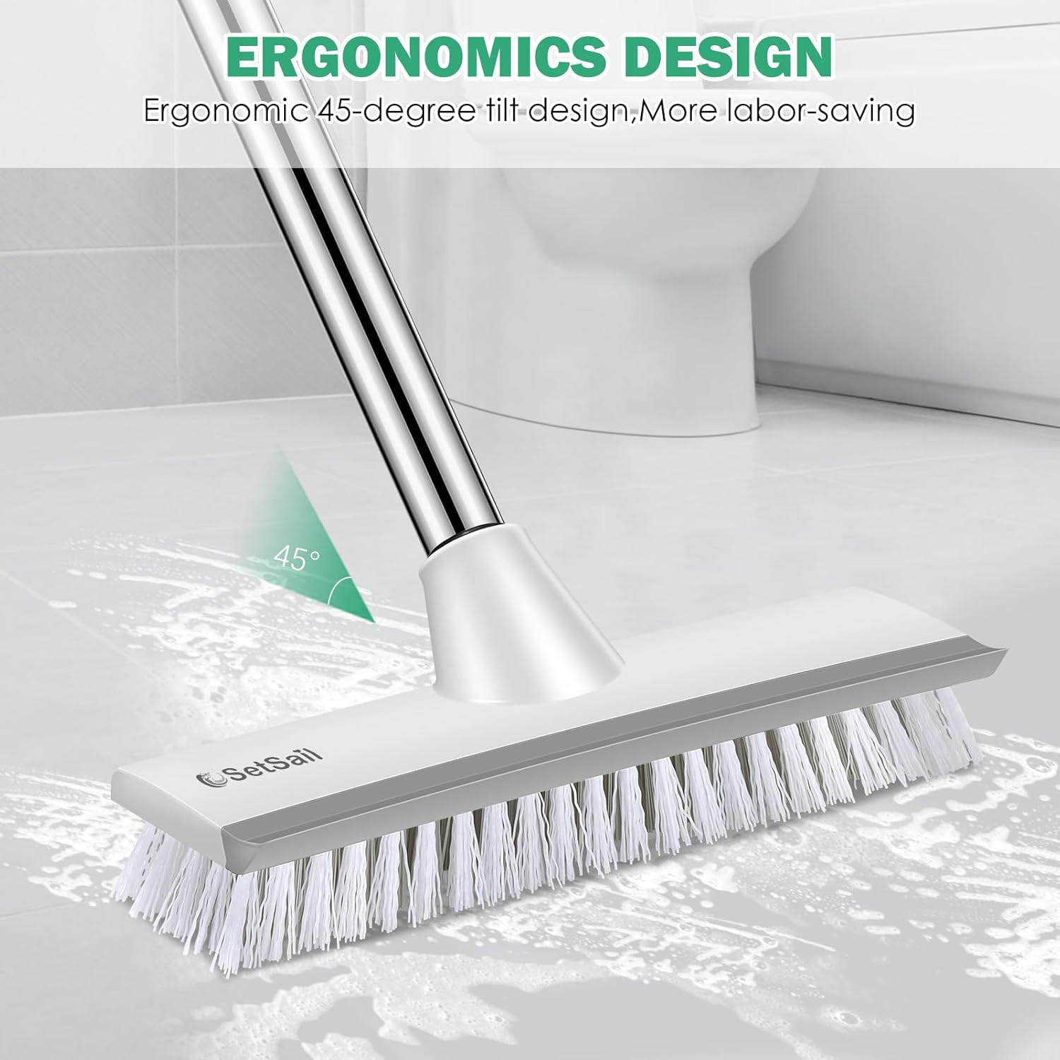 Floor Scrub Brush with 51-Inch Long Adjustable Handle 2 in 1 Scrape Brush Stiff