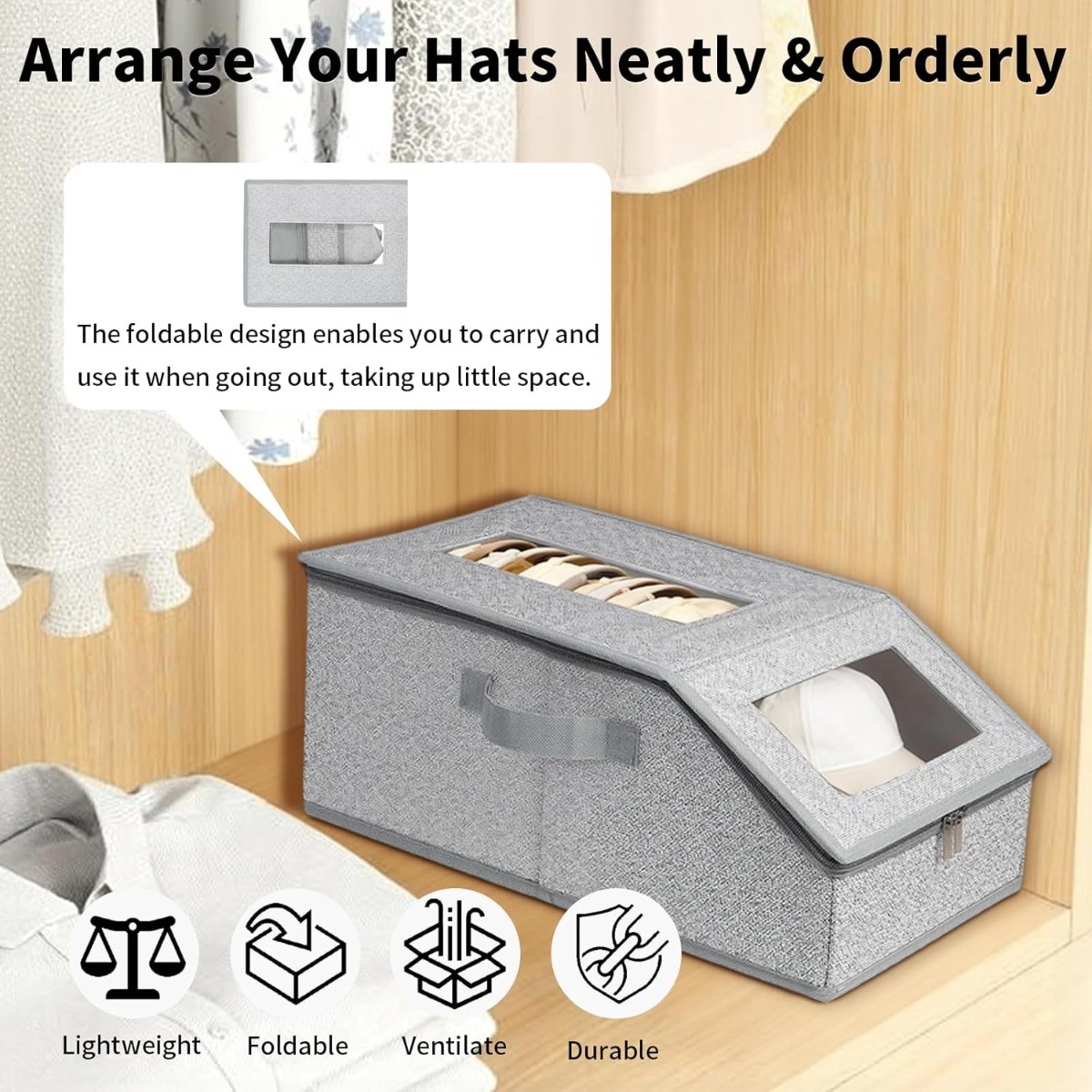 2/1 Pack Hat Storage Boxes for Baseball Caps – Stackable Clear with Window Lid,