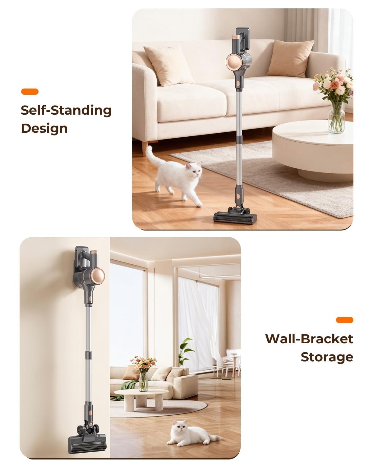 Lightweight Cordless Vacuum Cleaner – Powerful Suction, 40 Min Runtime, Self-Sta