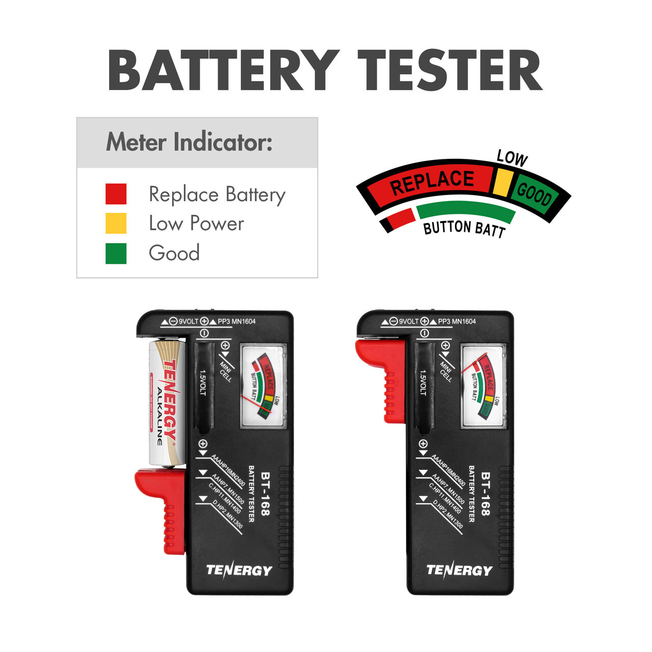 Tenergy Battery Storage Case With Free Tester Holds AA AAA C D 9V Lot