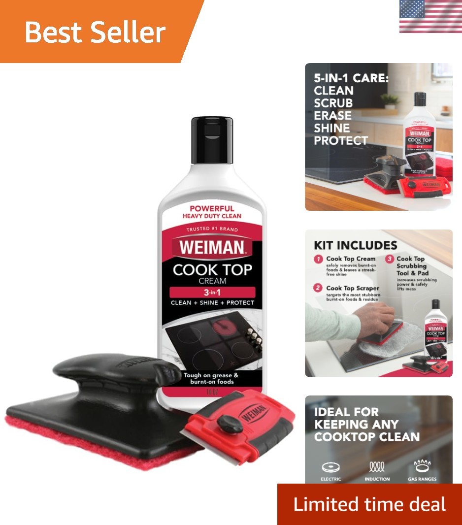 Complete 3-Piece Cooktop Cleaning Set – Non-Scratch Scrubbing & Heavy Degreaser