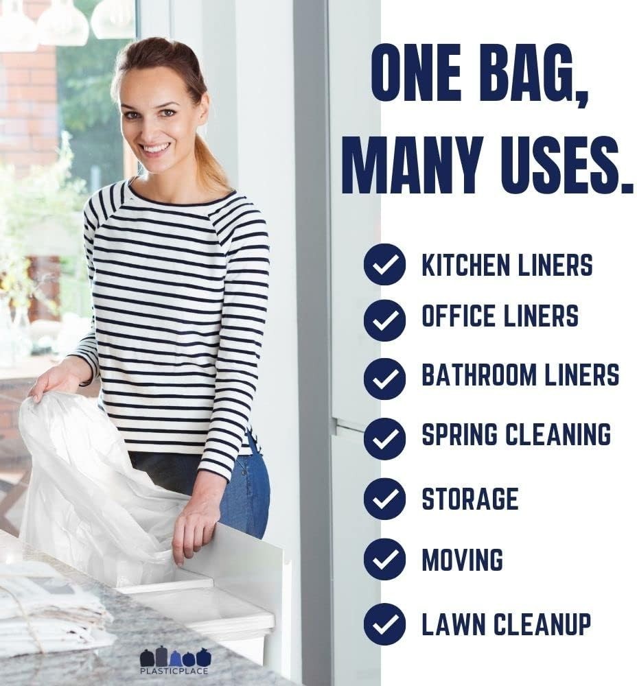 Plasticplace 20-30 Gallon Trash Bags – White, Case of 200 Bags