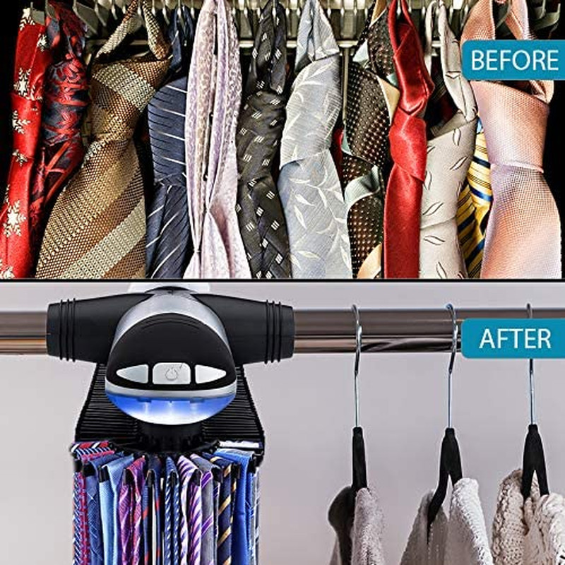 Motorized Tie Rack Closet Organizer with LED Lights Includes J Hooks for Wired S