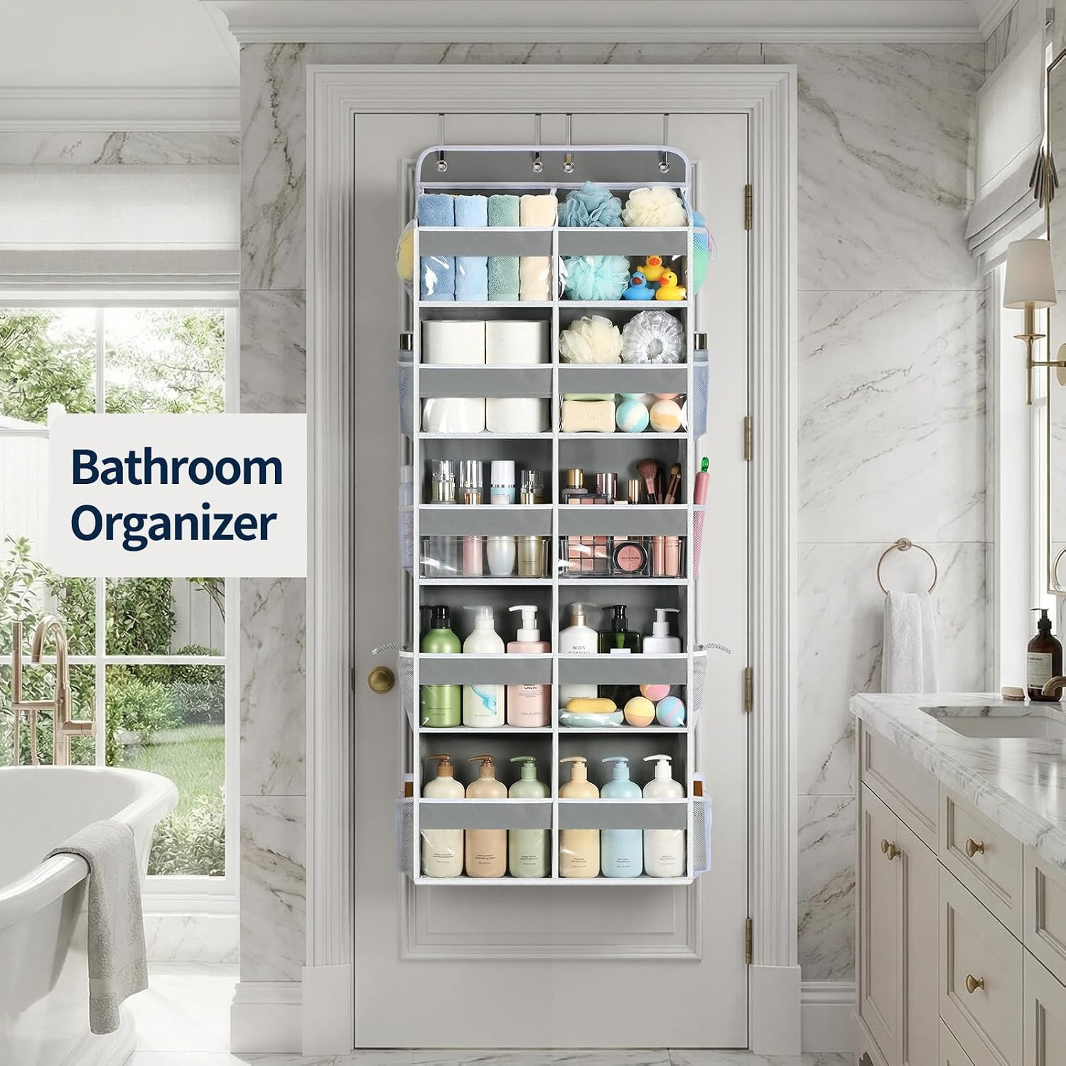 over the Door Organizer, 5 Tier Extra Large behind Door Storage of 10 Compartmen