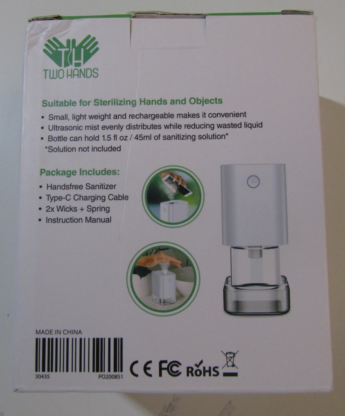 TWO HANDS PORTABLE HANDS FREE SANITIZER ECO FRIENDLY NEW!!