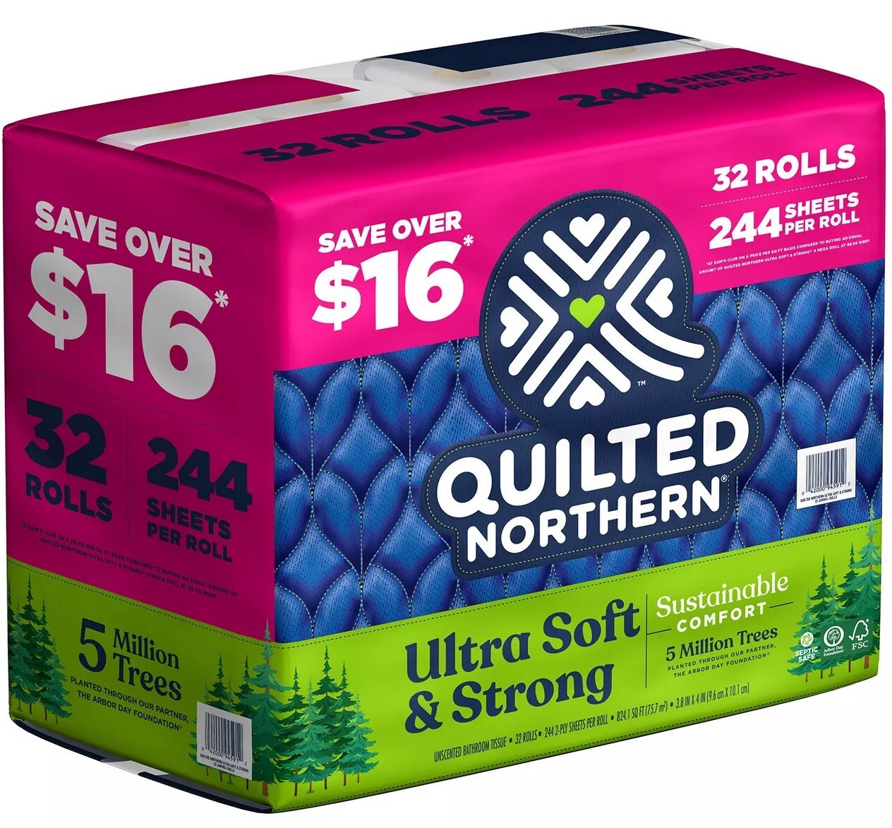 32 Rolls Quilted Northern Ultra Soft & Strong 2-Ply Toilet Paper 244 sheets/roll