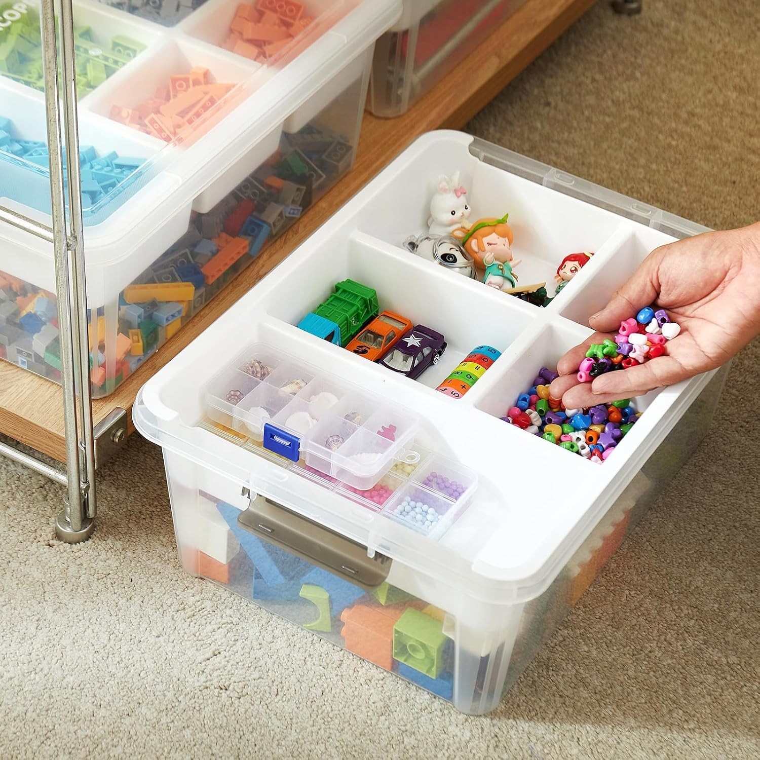 17 Quart Clear Storage Organizer with Lift Off Lid for Crafts and Sewing